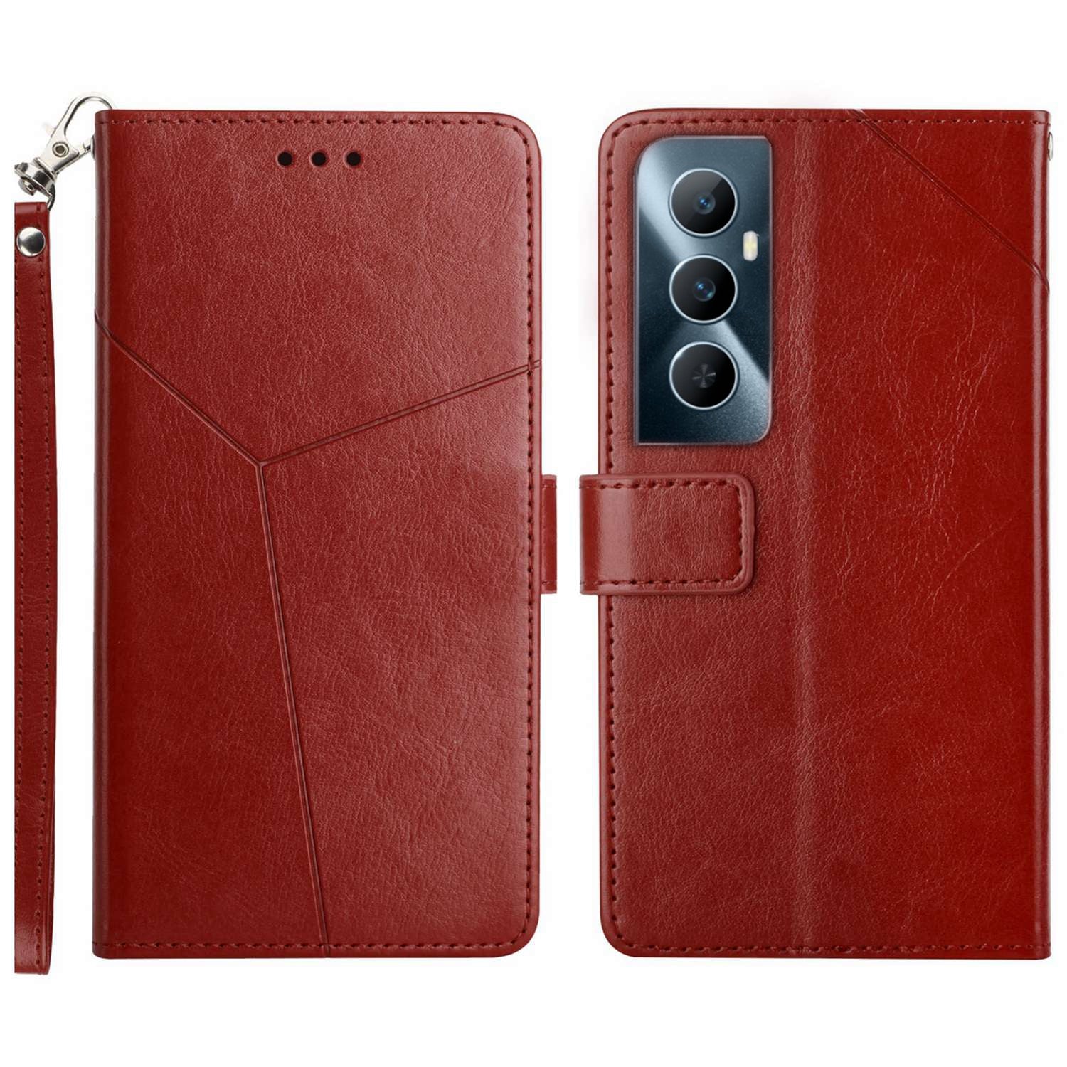 HT01 For Realme C65 4G Case Imprinted Y-shaped Lines Flip Stand Phone Wallet Cover