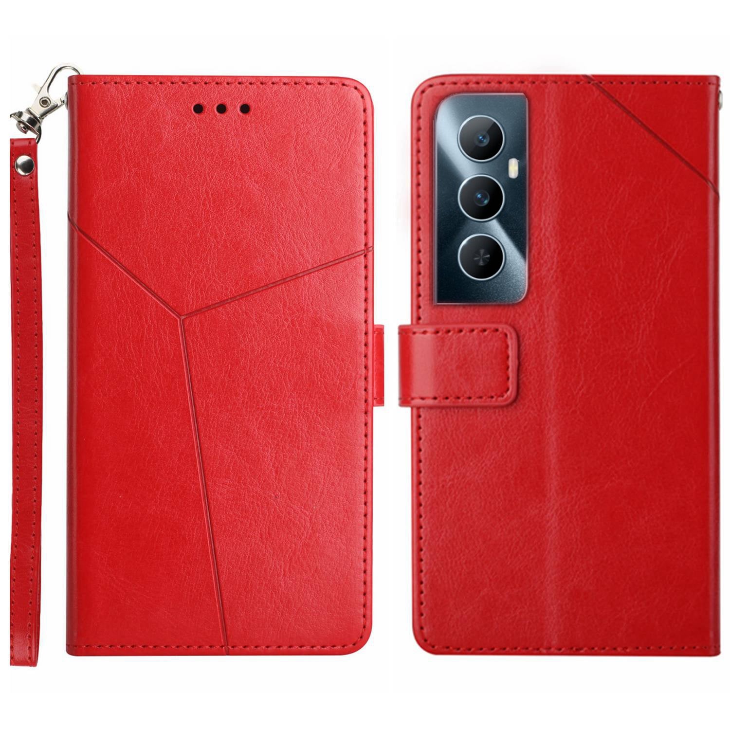 HT01 For Realme C65 4G Case Imprinted Y-shaped Lines Flip Stand Phone Wallet Cover