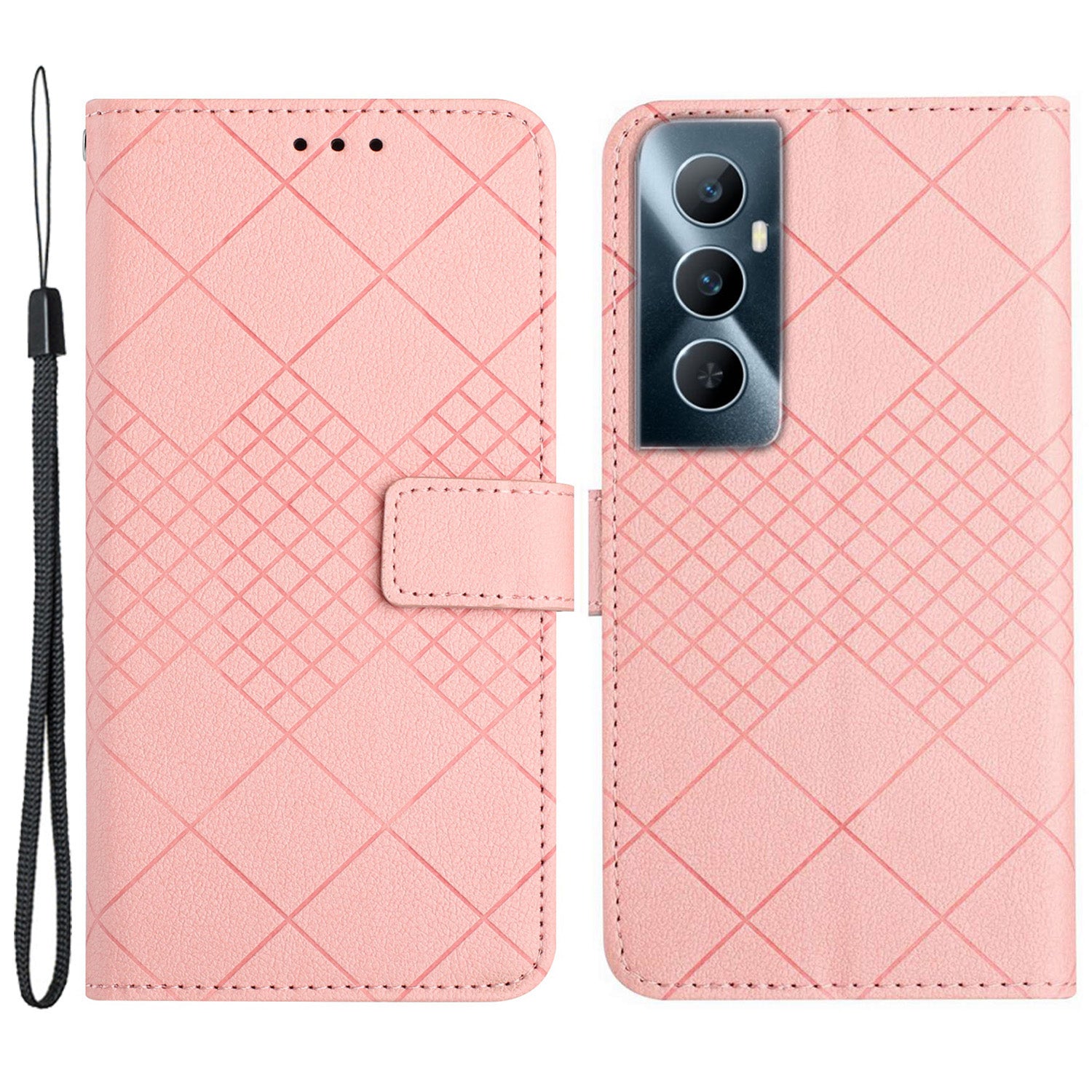 HT06 For Realme C65 4G Wallet Phone Case Rhombus Pattern Imprinted Flip Cover