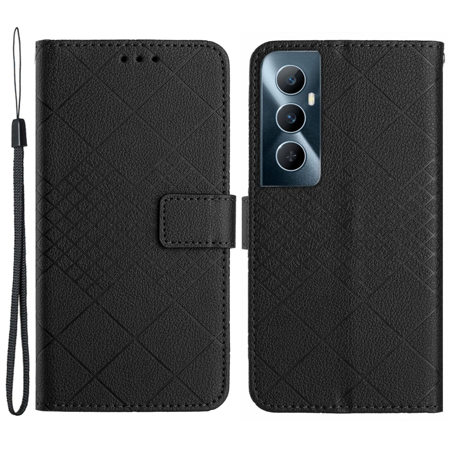 HT06 For Realme C65 4G Wallet Phone Case Rhombus Pattern Imprinted Flip Cover