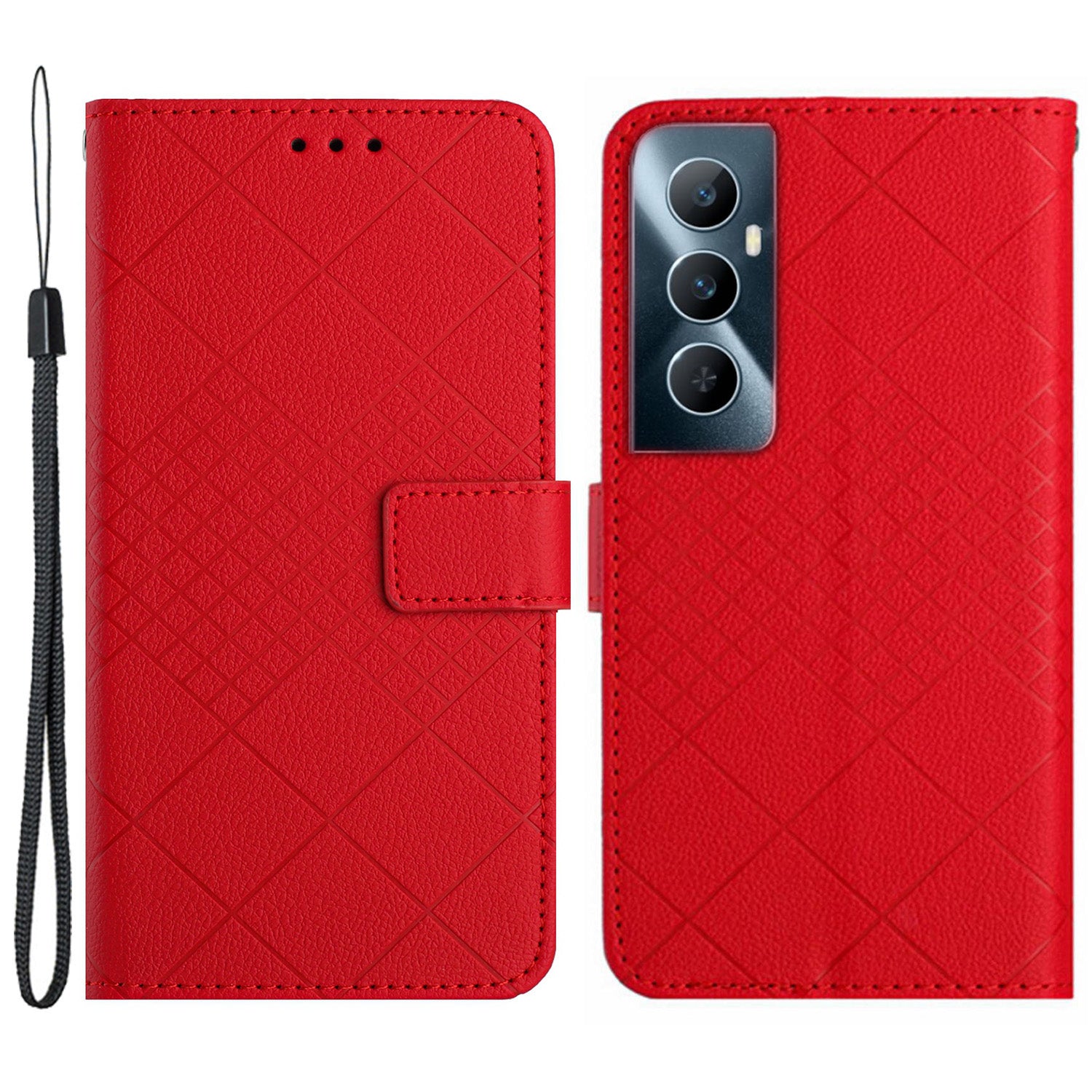 HT06 For Realme C65 4G Wallet Phone Case Rhombus Pattern Imprinted Flip Cover