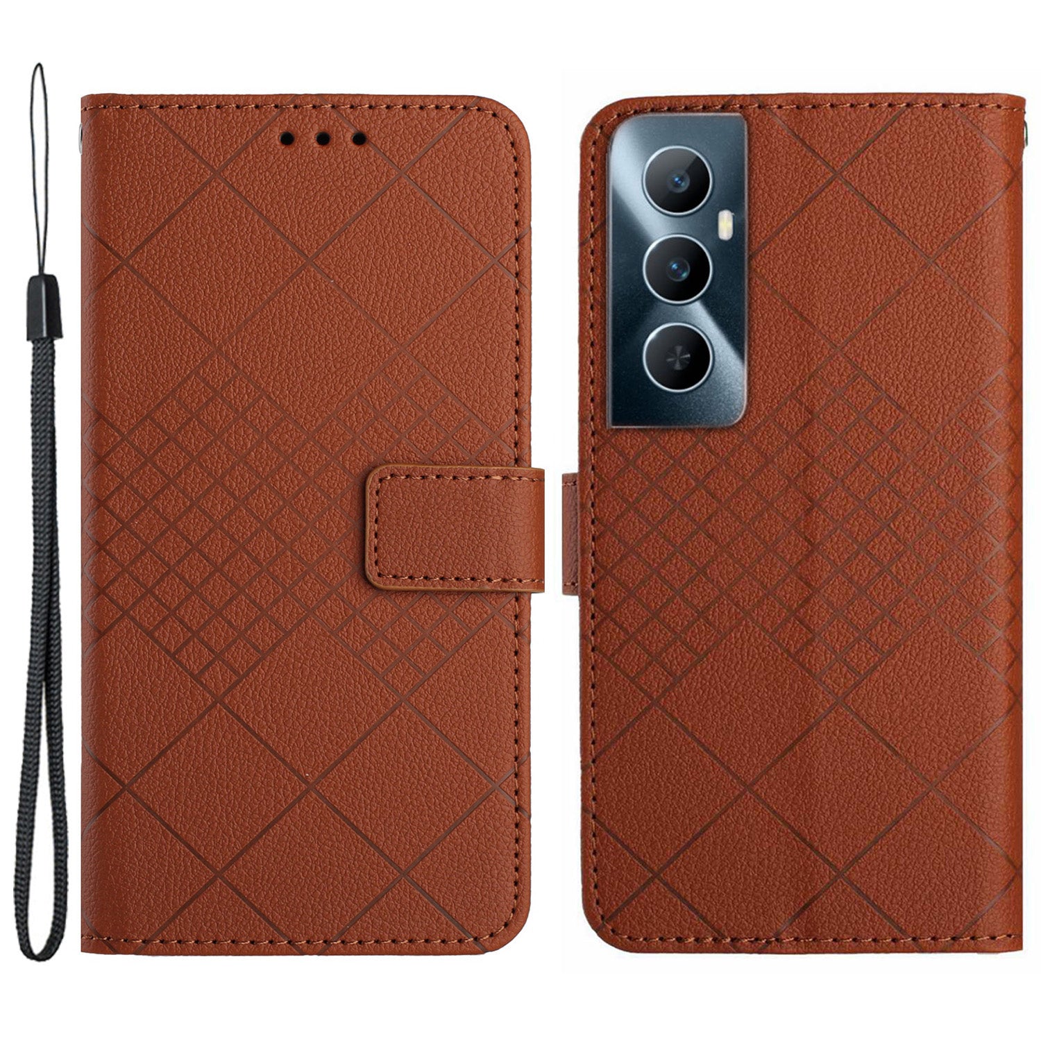 HT06 For Realme C65 4G Wallet Phone Case Rhombus Pattern Imprinted Flip Cover