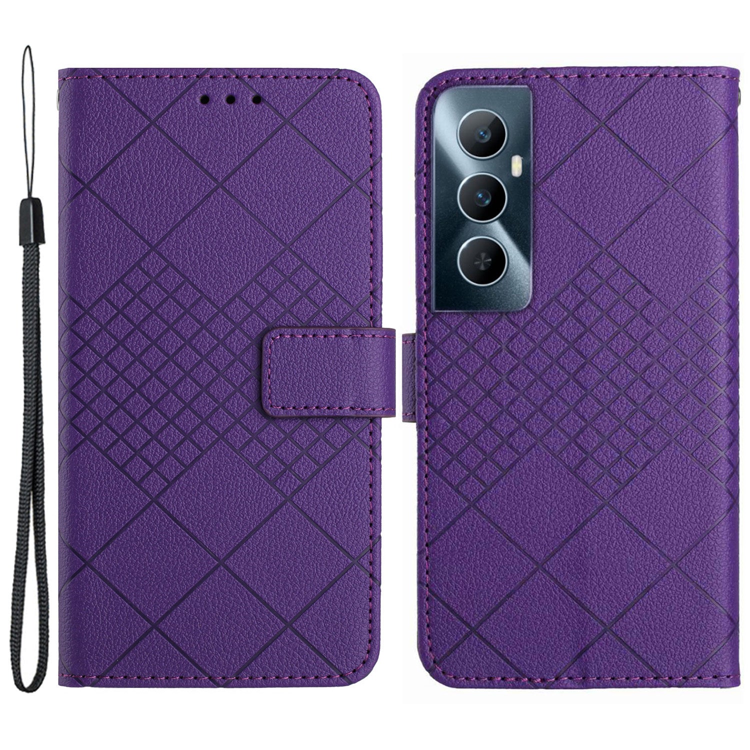 HT06 For Realme C65 4G Wallet Phone Case Rhombus Pattern Imprinted Flip Cover