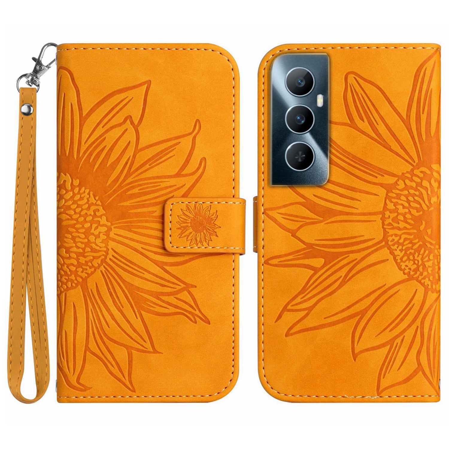 HT04 For Realme C65 4G Case Sunflower Leather Phone Cover with Wallet Stand