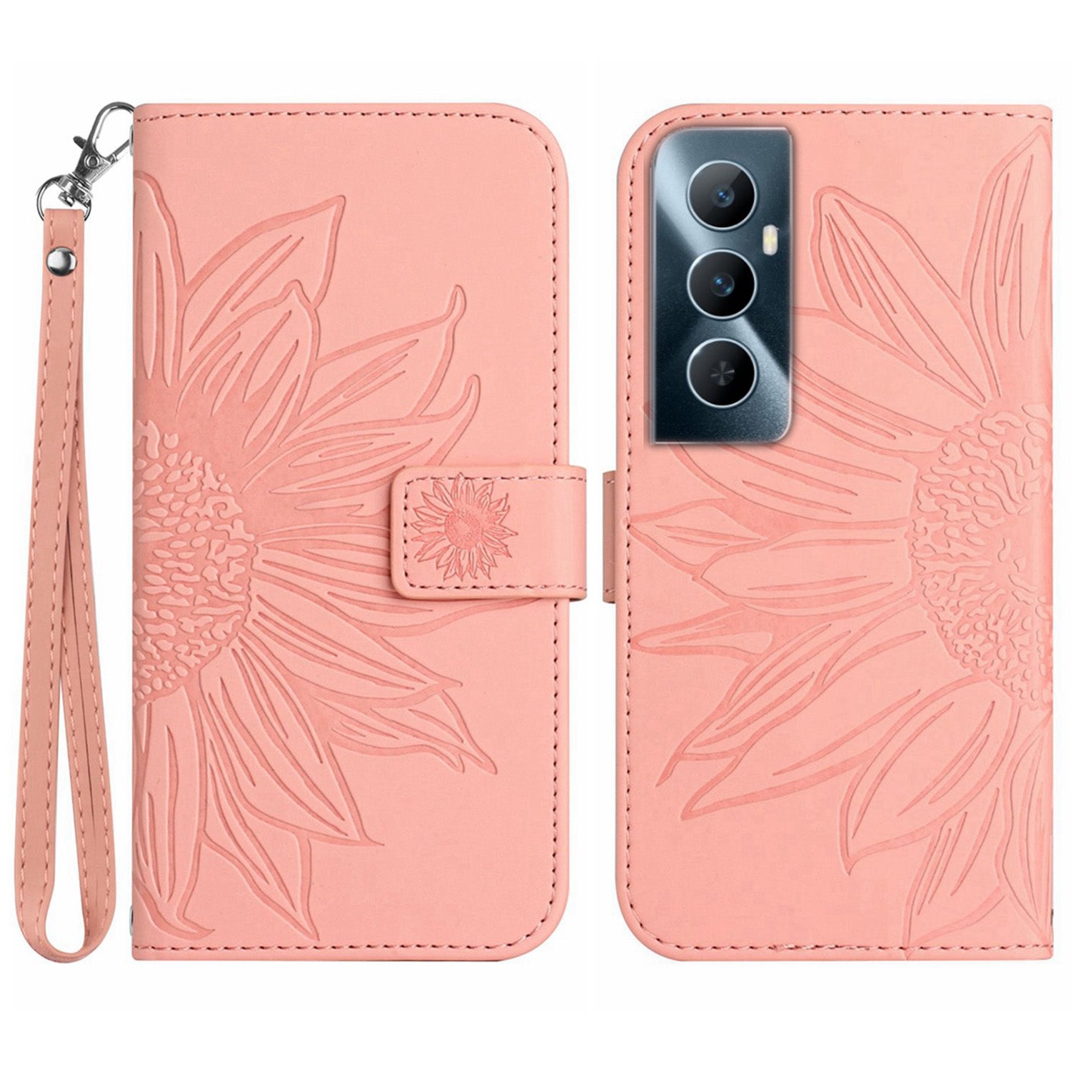HT04 For Realme C65 4G Case Sunflower Leather Phone Cover with Wallet Stand