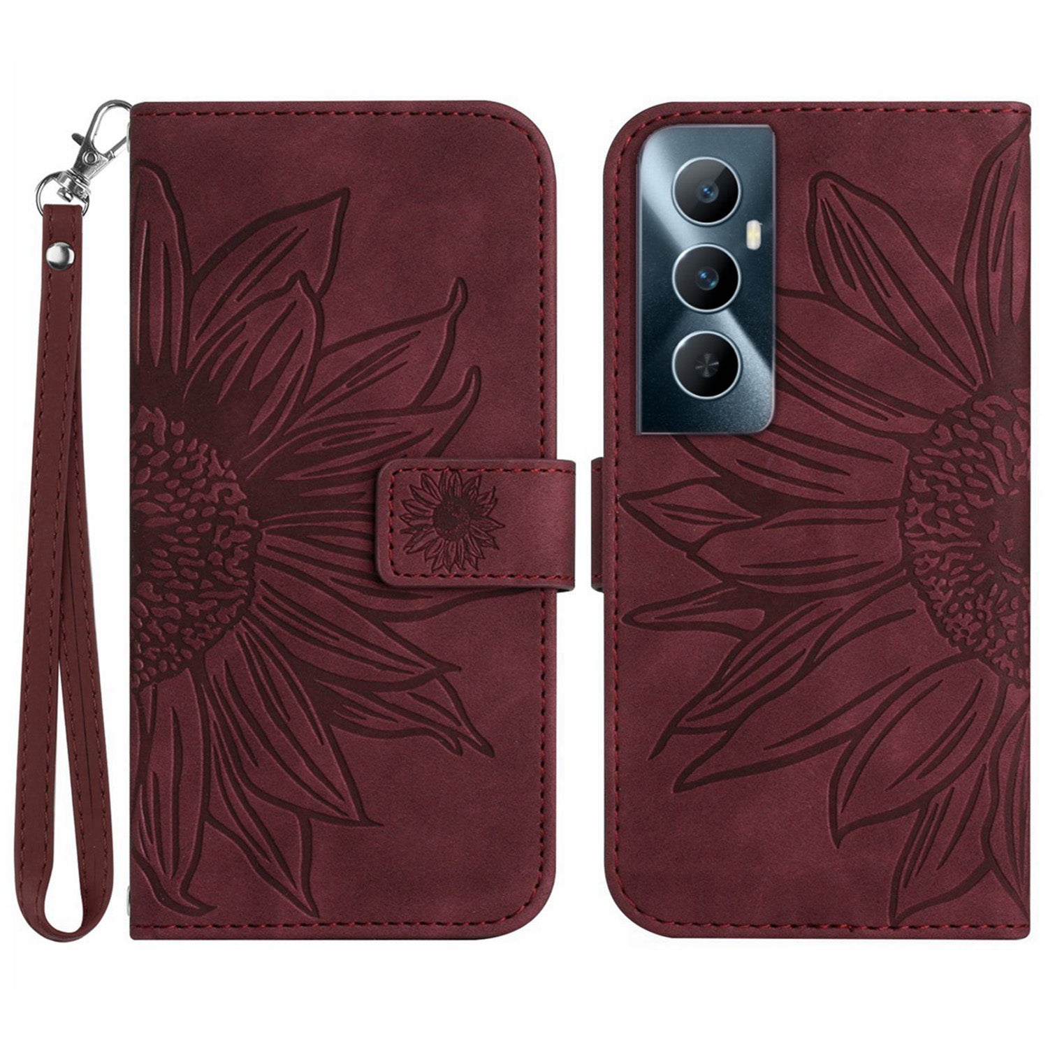 HT04 For Realme C65 4G Case Sunflower Leather Phone Cover with Wallet Stand