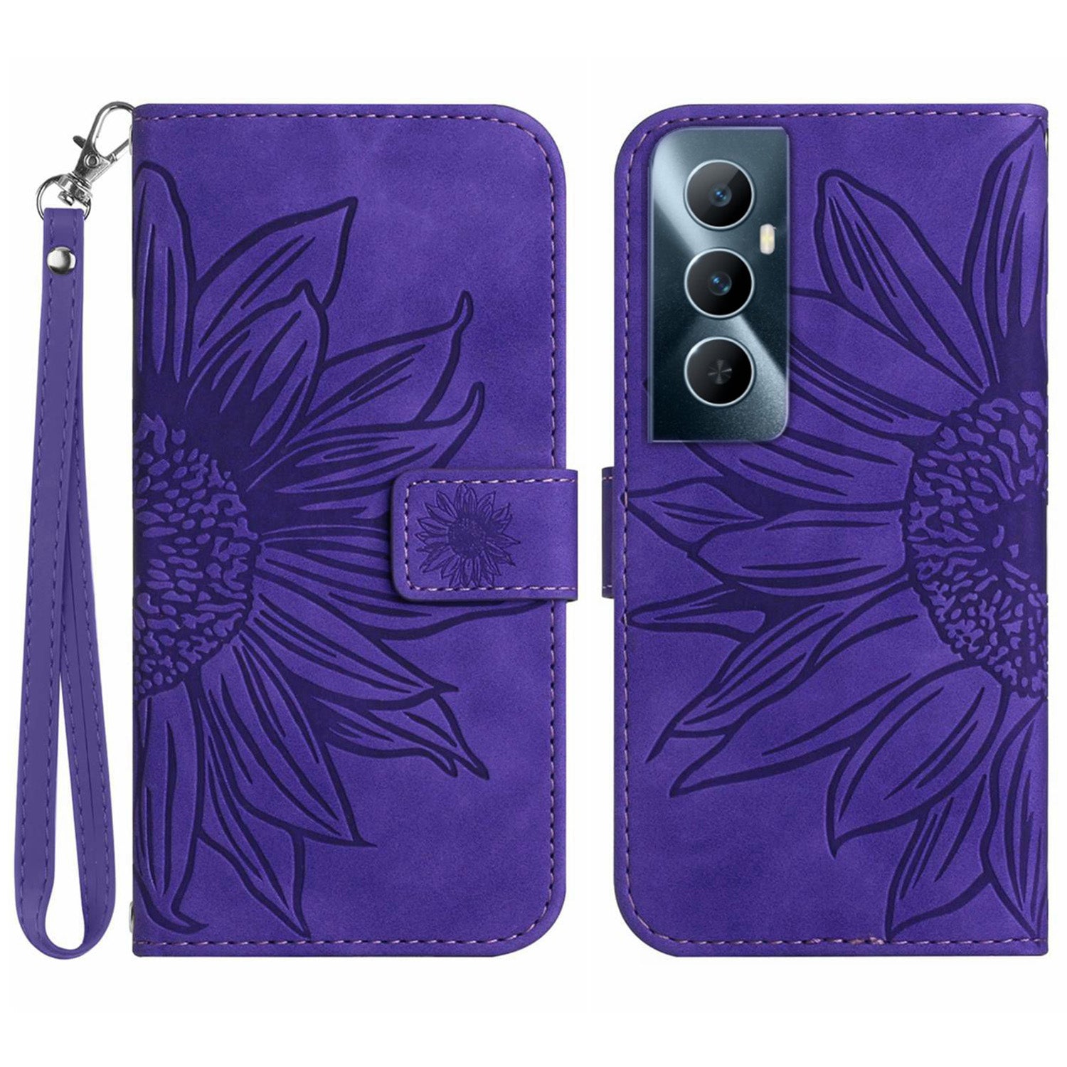 HT04 For Realme C65 4G Case Sunflower Leather Phone Cover with Wallet Stand