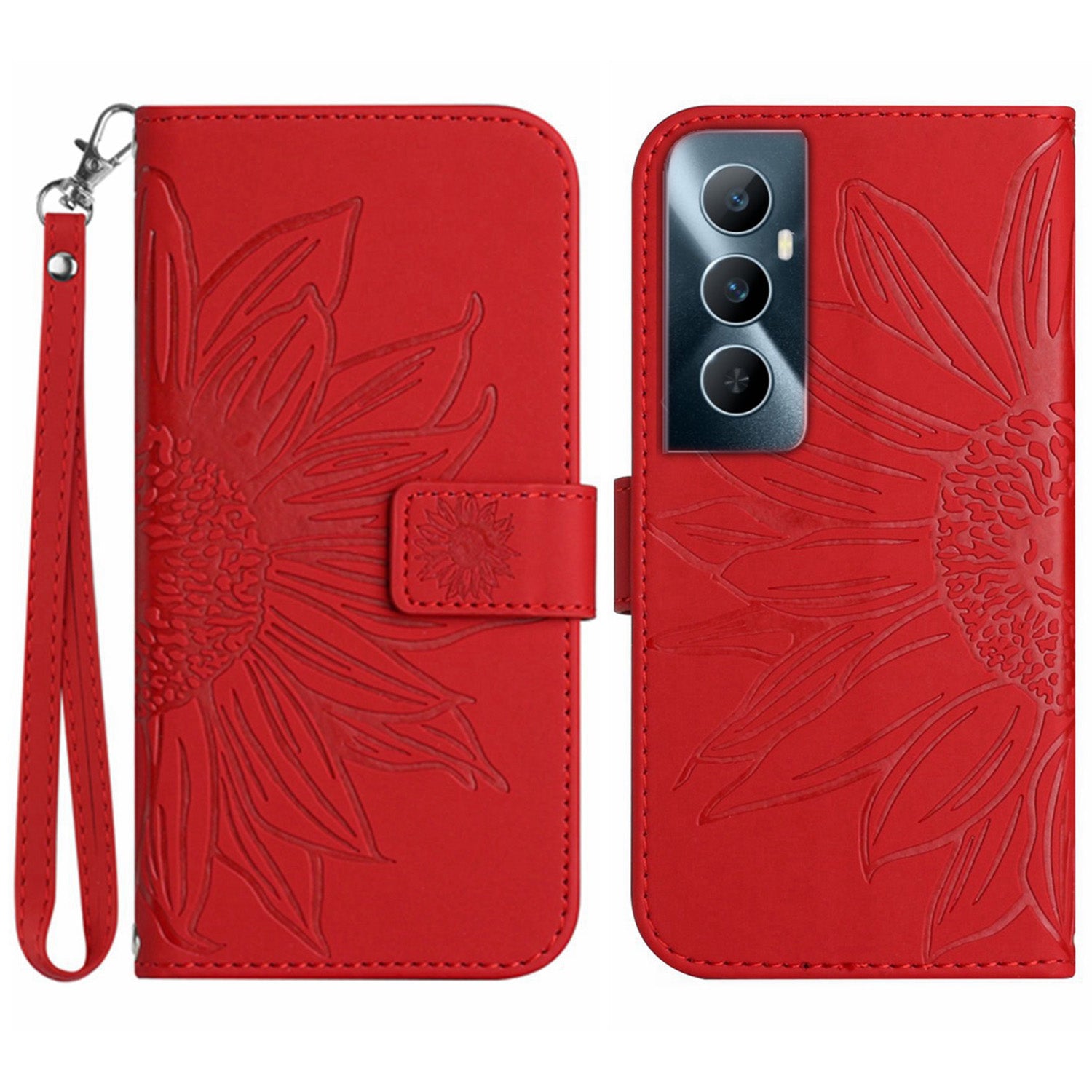 HT04 For Realme C65 4G Case Sunflower Leather Phone Cover with Wallet Stand