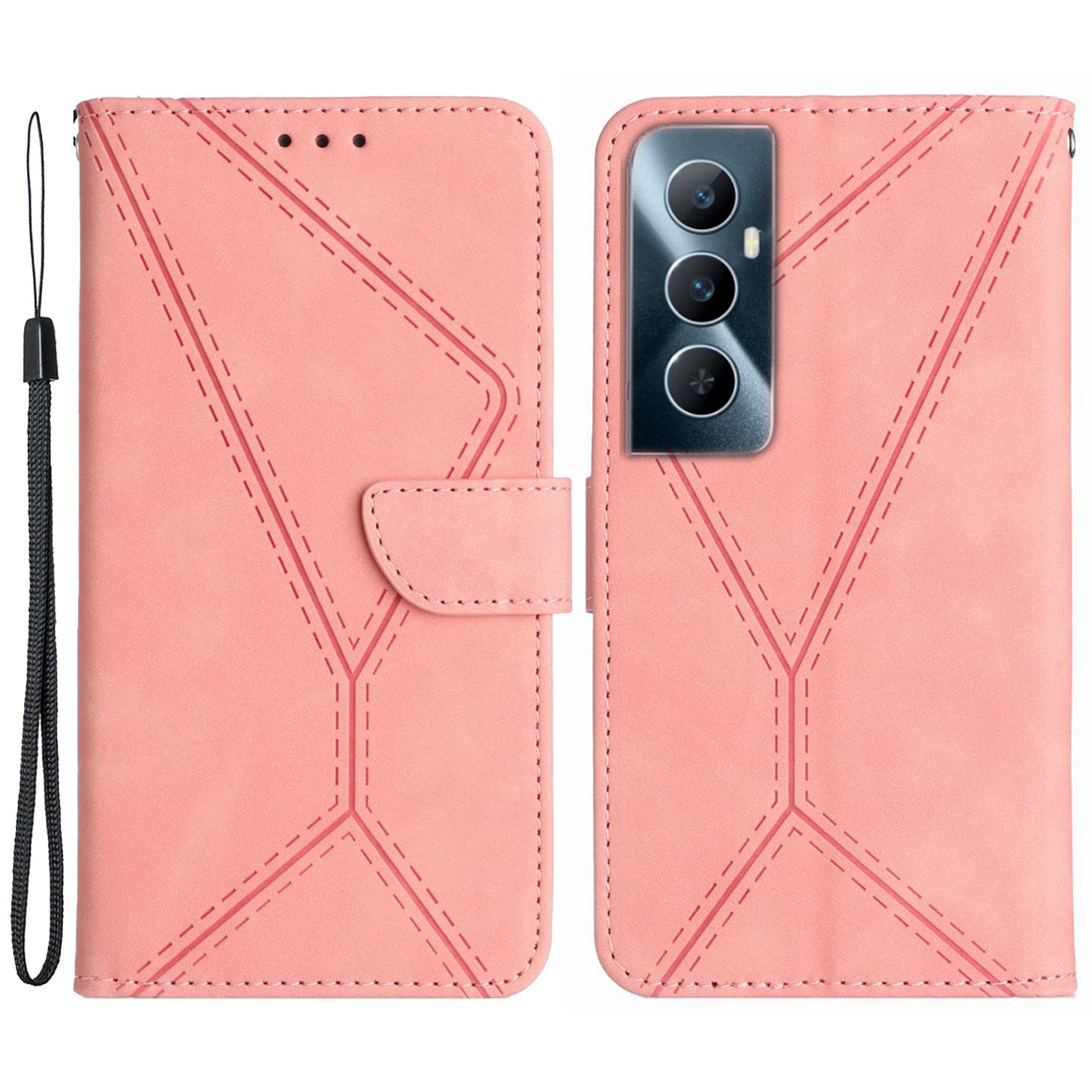 HT05 For Realme C65 4G Case Lines Imprinted PU Leather Anti-fall Phone Cover