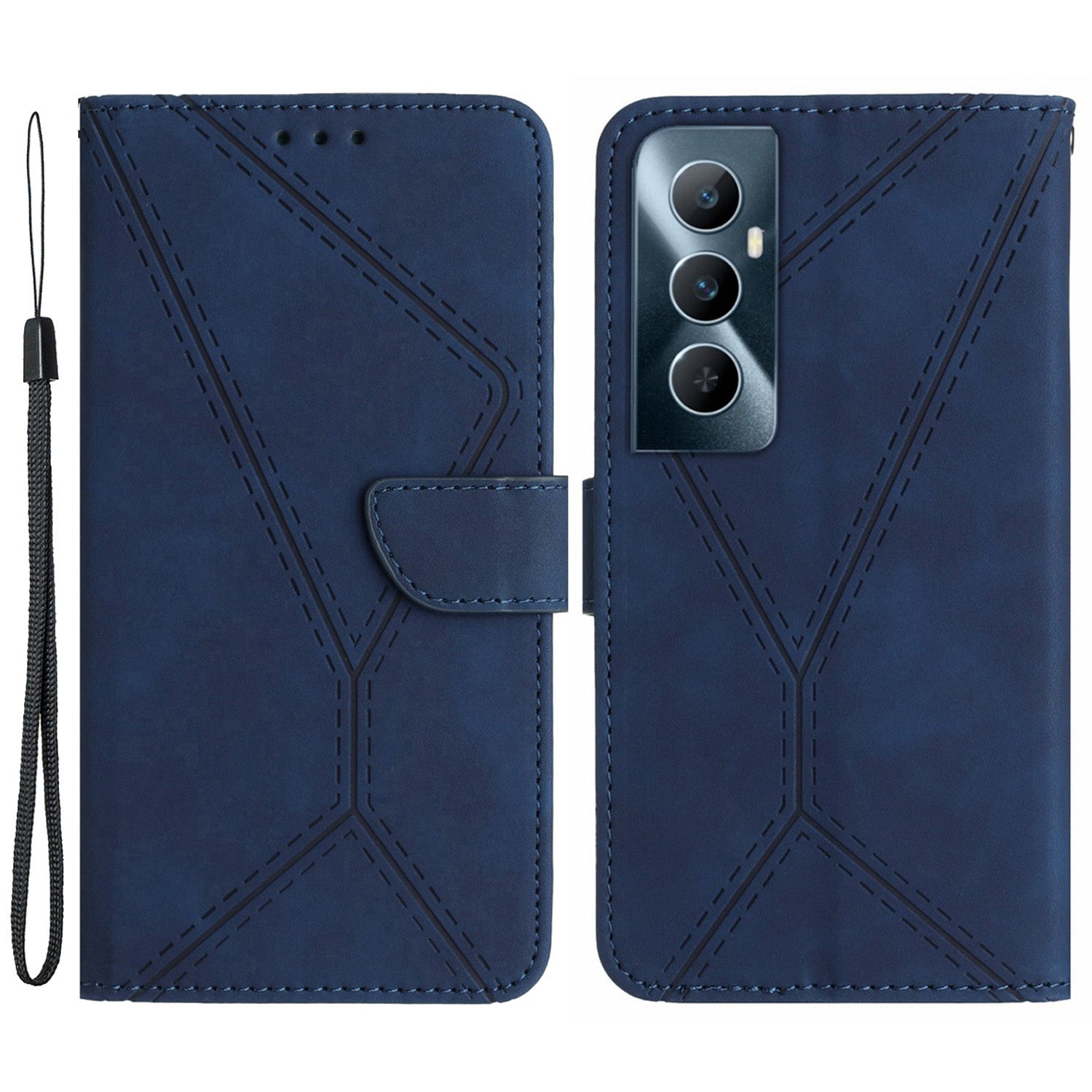 HT05 For Realme C65 4G Case Lines Imprinted PU Leather Anti-fall Phone Cover