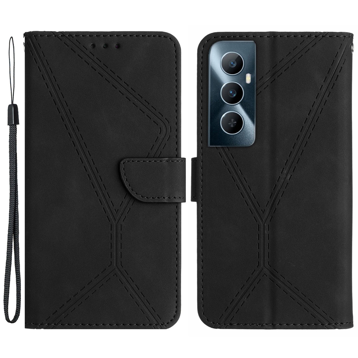HT05 For Realme C65 4G Case Lines Imprinted PU Leather Anti-fall Phone Cover