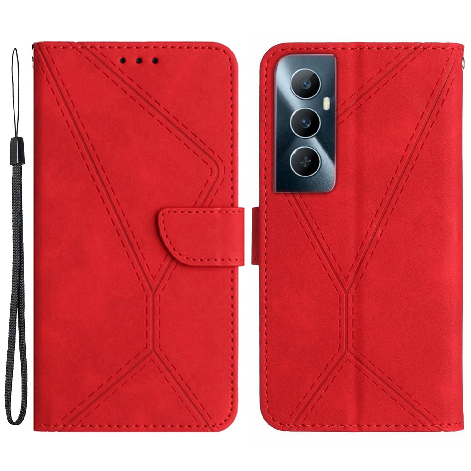 HT05 For Realme C65 4G Case Lines Imprinted PU Leather Anti-fall Phone Cover
