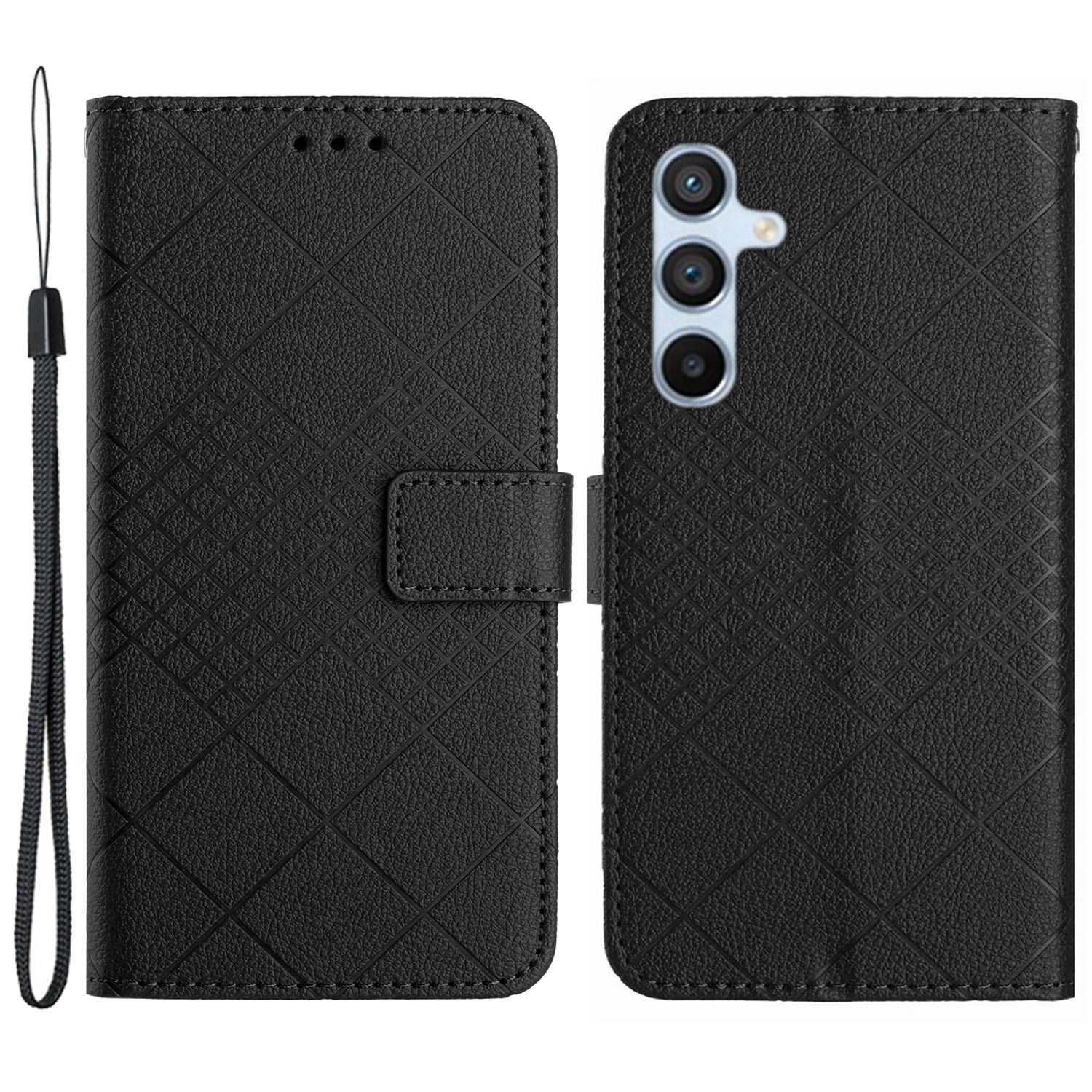 HT06 For Samsung Galaxy M55 5G Stand Phone Case Rhombus Pattern Imprinted Leather Cover