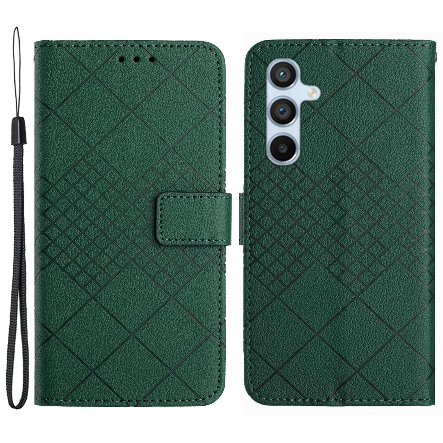 HT06 For Samsung Galaxy M55 5G Stand Phone Case Rhombus Pattern Imprinted Leather Cover