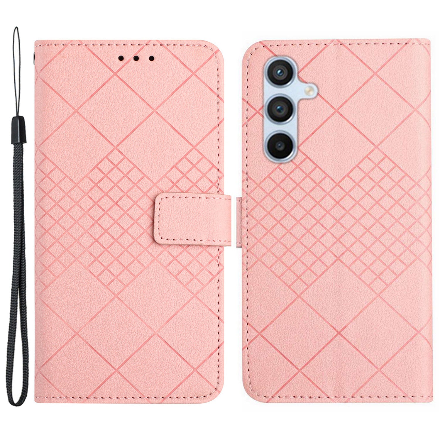 HT06 For Samsung Galaxy M55 5G Stand Phone Case Rhombus Pattern Imprinted Leather Cover