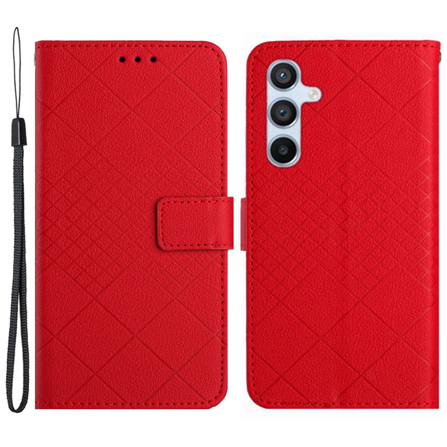 HT06 For Samsung Galaxy M55 5G Stand Phone Case Rhombus Pattern Imprinted Leather Cover
