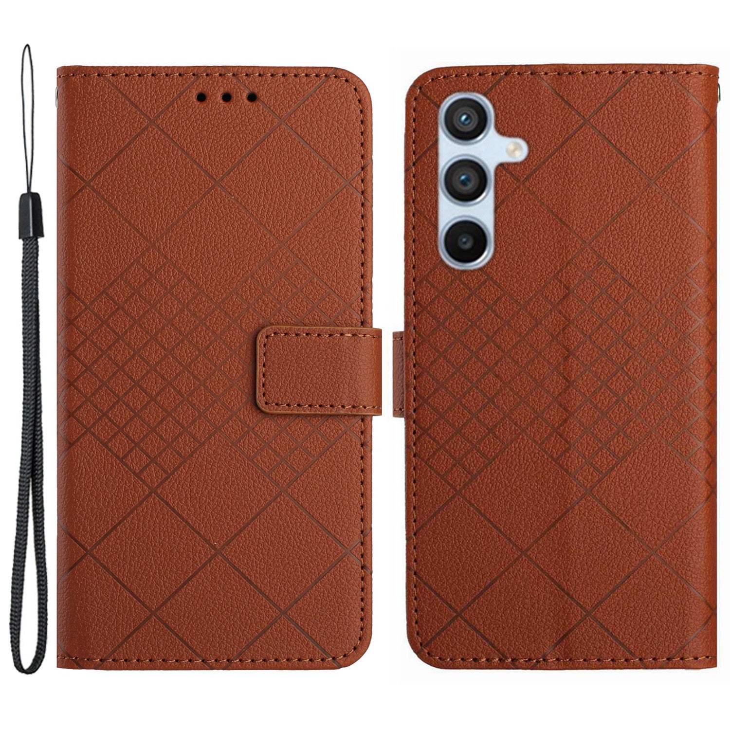 HT06 For Samsung Galaxy M55 5G Stand Phone Case Rhombus Pattern Imprinted Leather Cover