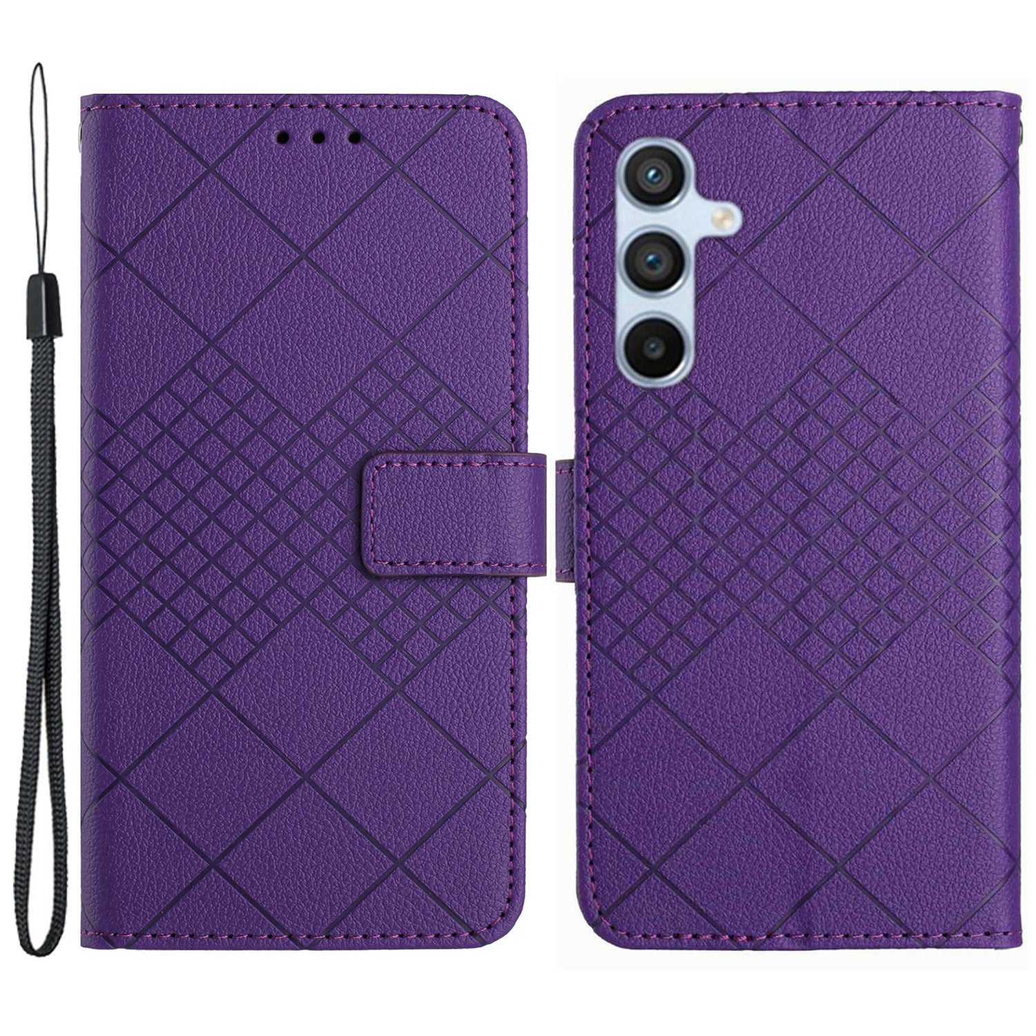 HT06 For Samsung Galaxy M55 5G Stand Phone Case Rhombus Pattern Imprinted Leather Cover