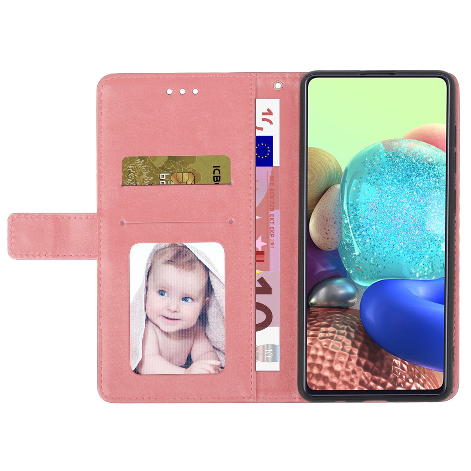 HT01 For Samsung Galaxy M55 5G Phone Cover Stand Wallet Leather Phone Stand Case Imprinted Design Shell