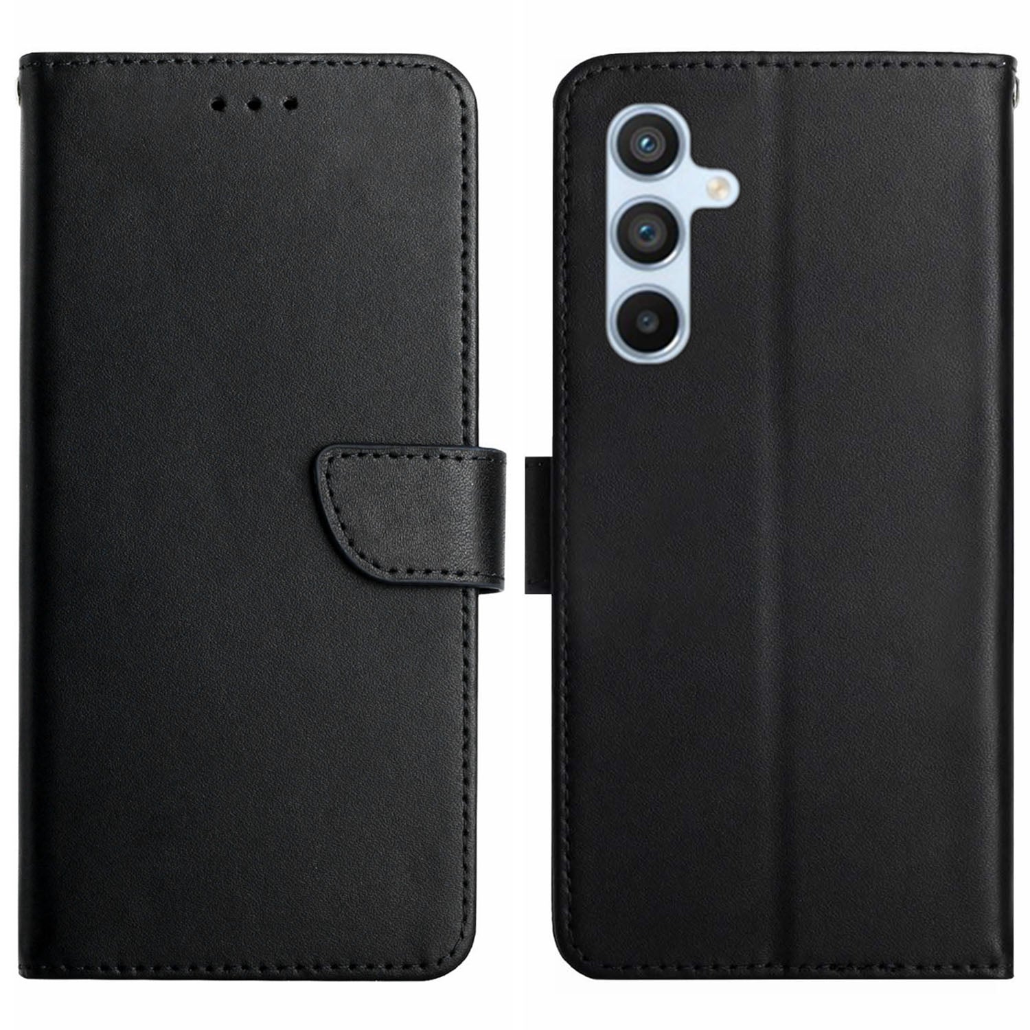 HT02 For Samsung Galaxy M55 5G Nappa Texture Phone Case Genuine Cow Leather Flip Stand Cover