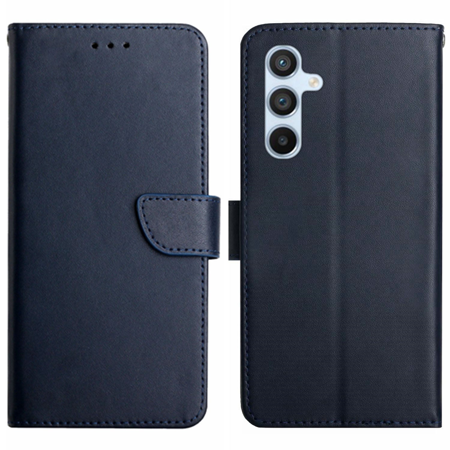 HT02 For Samsung Galaxy M55 5G Nappa Texture Phone Case Genuine Cow Leather Flip Stand Cover