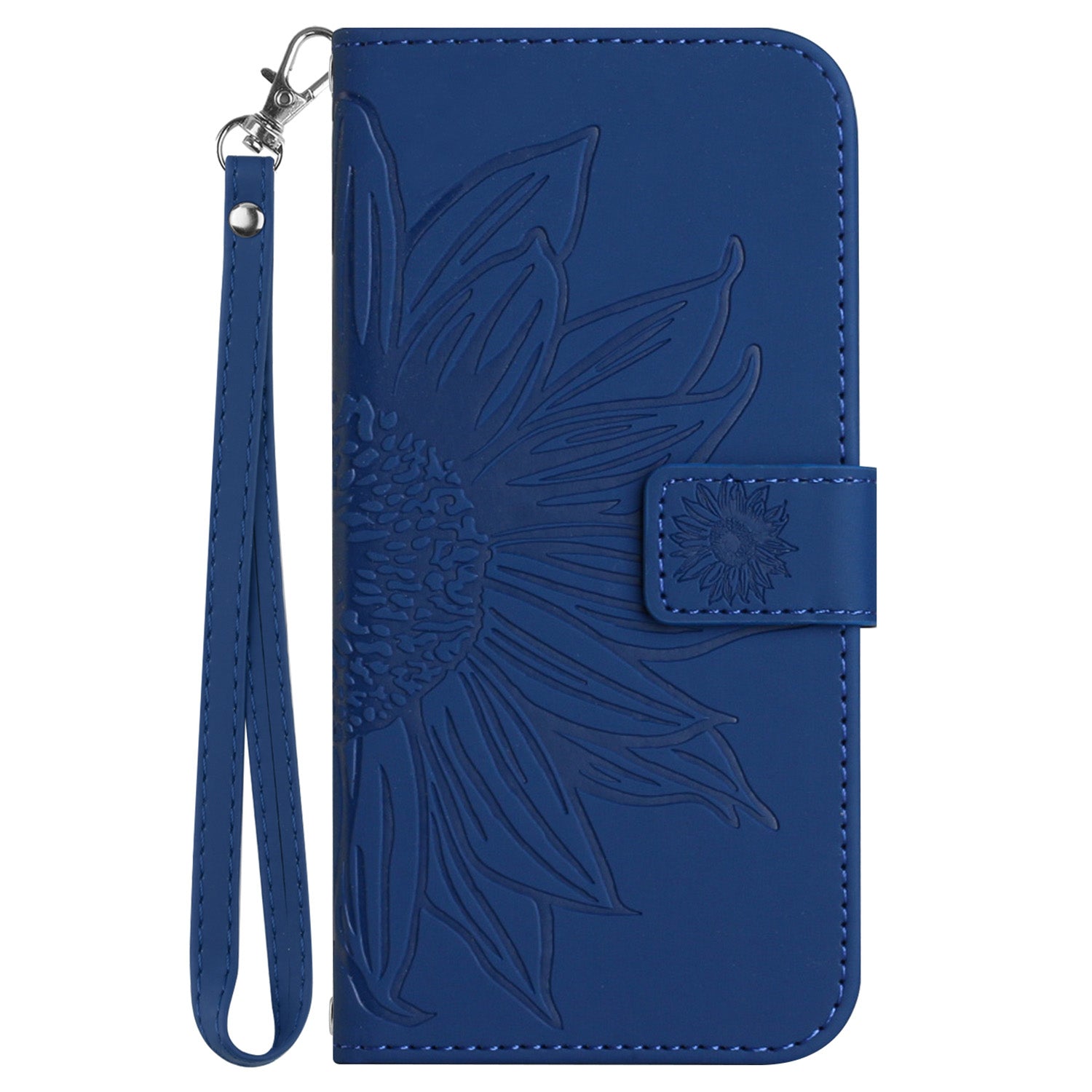 HT04 For Samsung Galaxy M55 5G Leather Case Sunflower Pattern Phone Cover with Wrist Strap