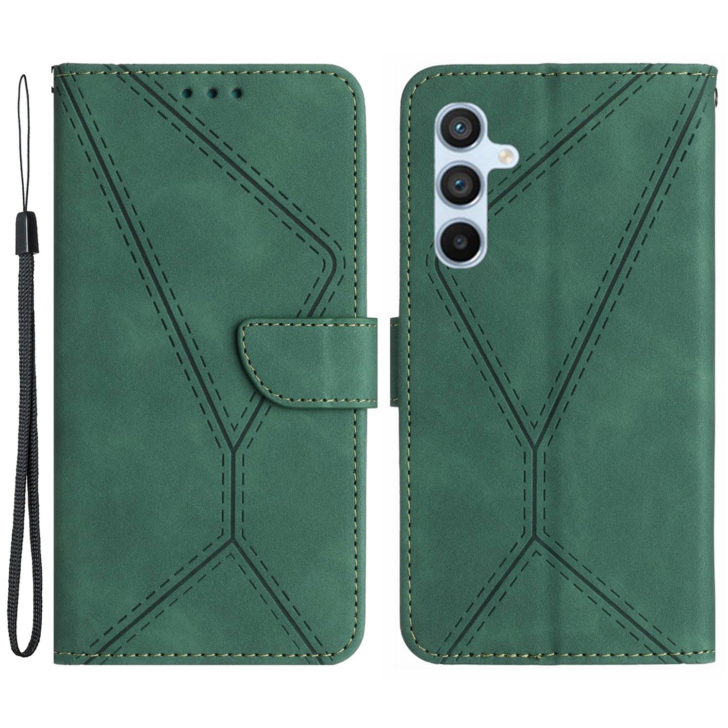 HT05 For Samsung Galaxy M55 5G Case Lines Imprinted Leather Wallet Stand Cover