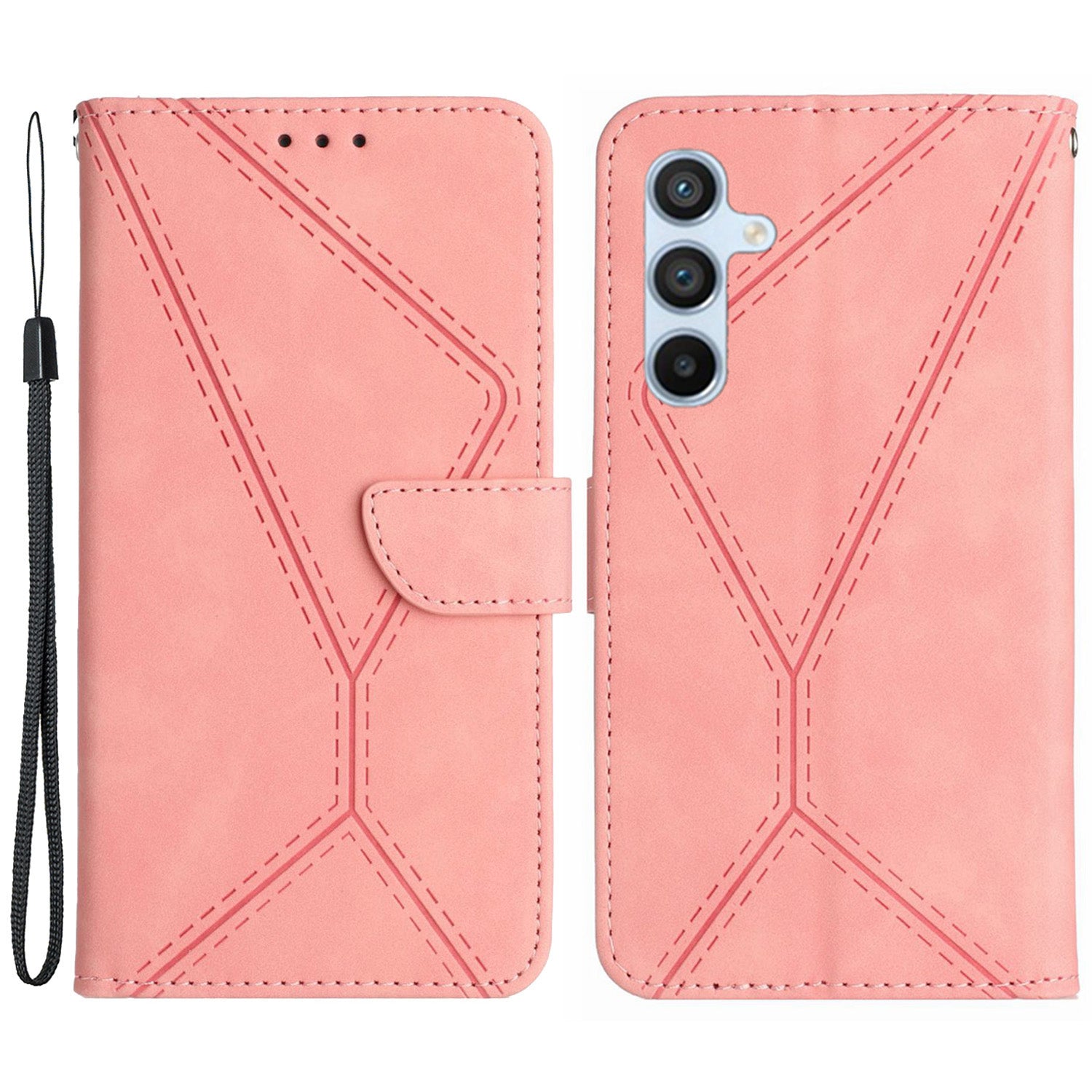 HT05 For Samsung Galaxy M55 5G Case Lines Imprinted Leather Wallet Stand Cover