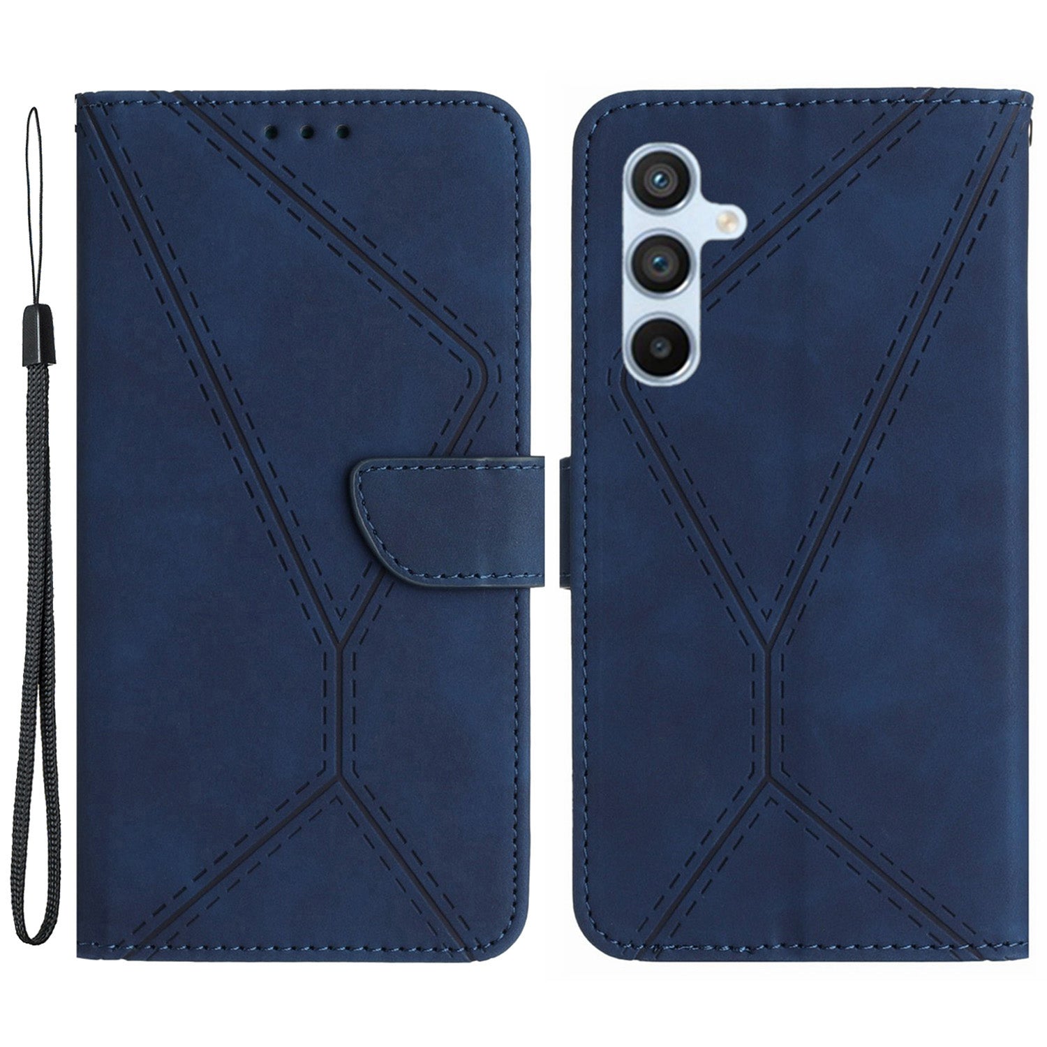 HT05 For Samsung Galaxy M55 5G Case Lines Imprinted Leather Wallet Stand Cover