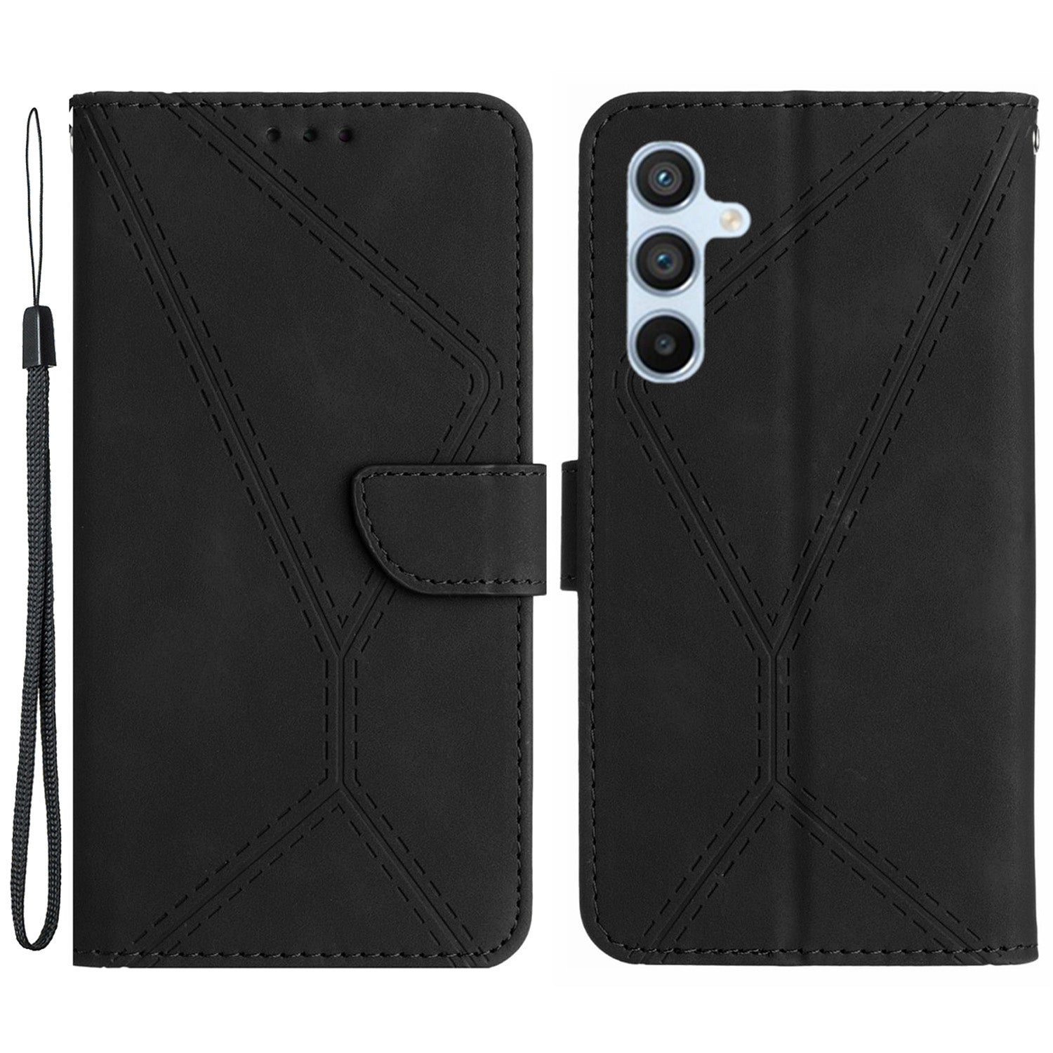 HT05 For Samsung Galaxy M55 5G Case Lines Imprinted Leather Wallet Stand Cover