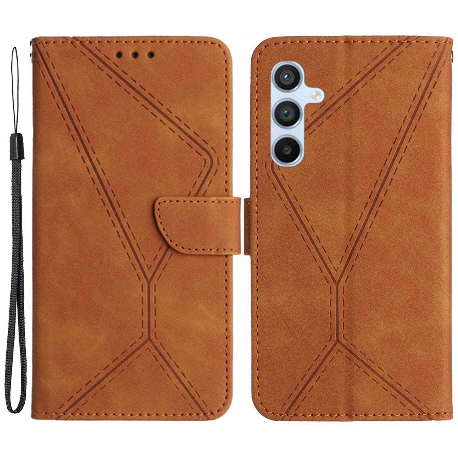 HT05 For Samsung Galaxy M55 5G Case Lines Imprinted Leather Wallet Stand Cover