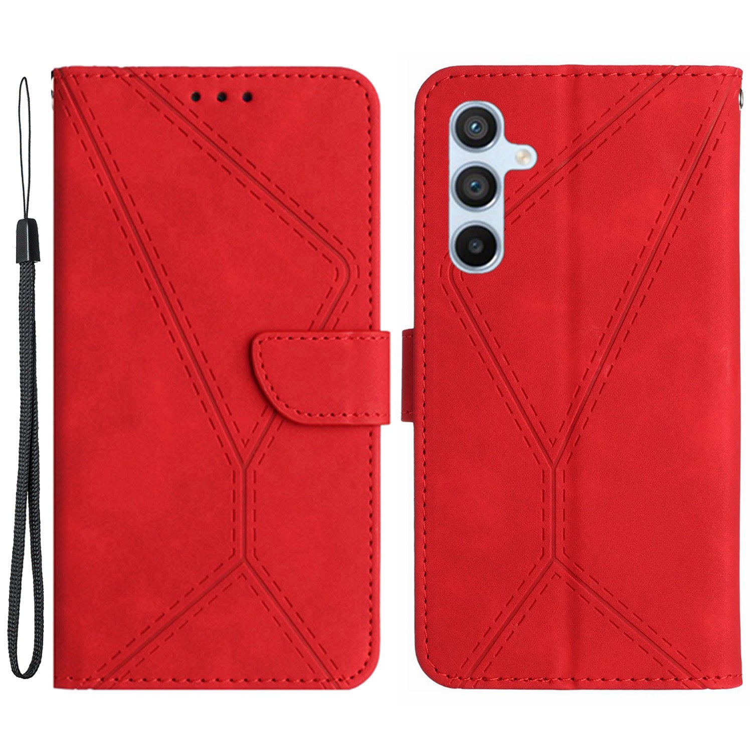 HT05 For Samsung Galaxy M55 5G Case Lines Imprinted Leather Wallet Stand Cover