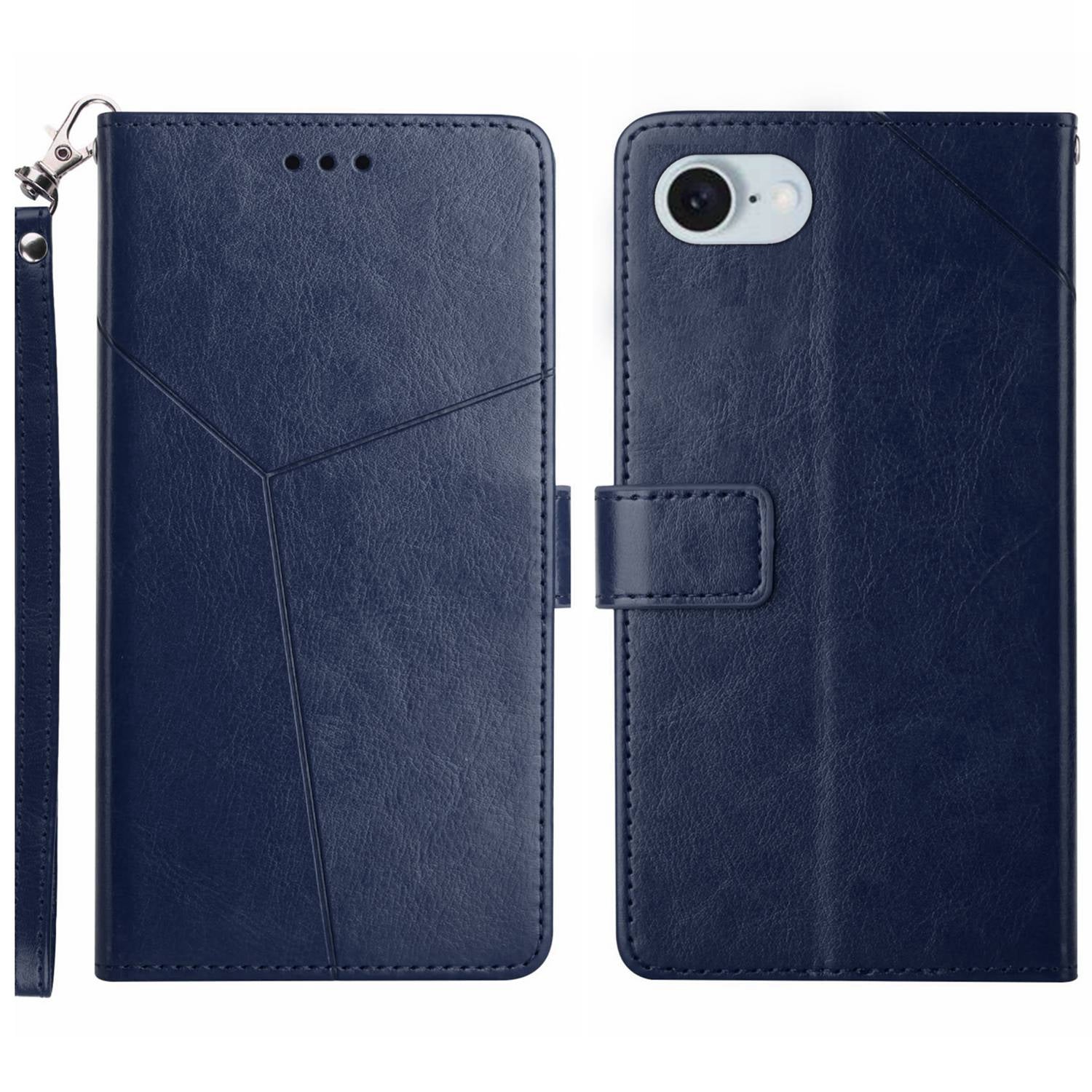 HT01 For iPhone SE (2024) Wallet Case Leather Flip Phone Cover Imprinted Y-shaped Lines