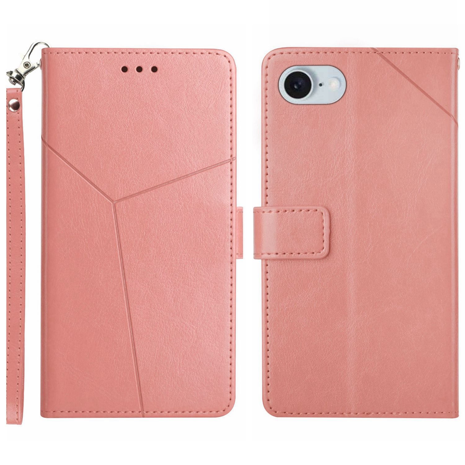 HT01 For iPhone SE (2024) Wallet Case Leather Flip Phone Cover Imprinted Y-shaped Lines