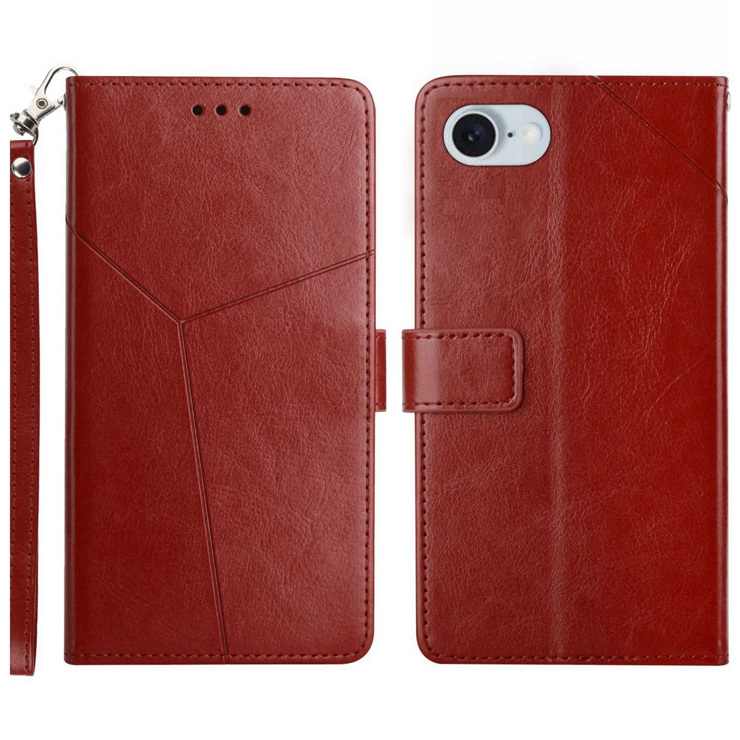 HT01 For iPhone SE (2024) Wallet Case Leather Flip Phone Cover Imprinted Y-shaped Lines