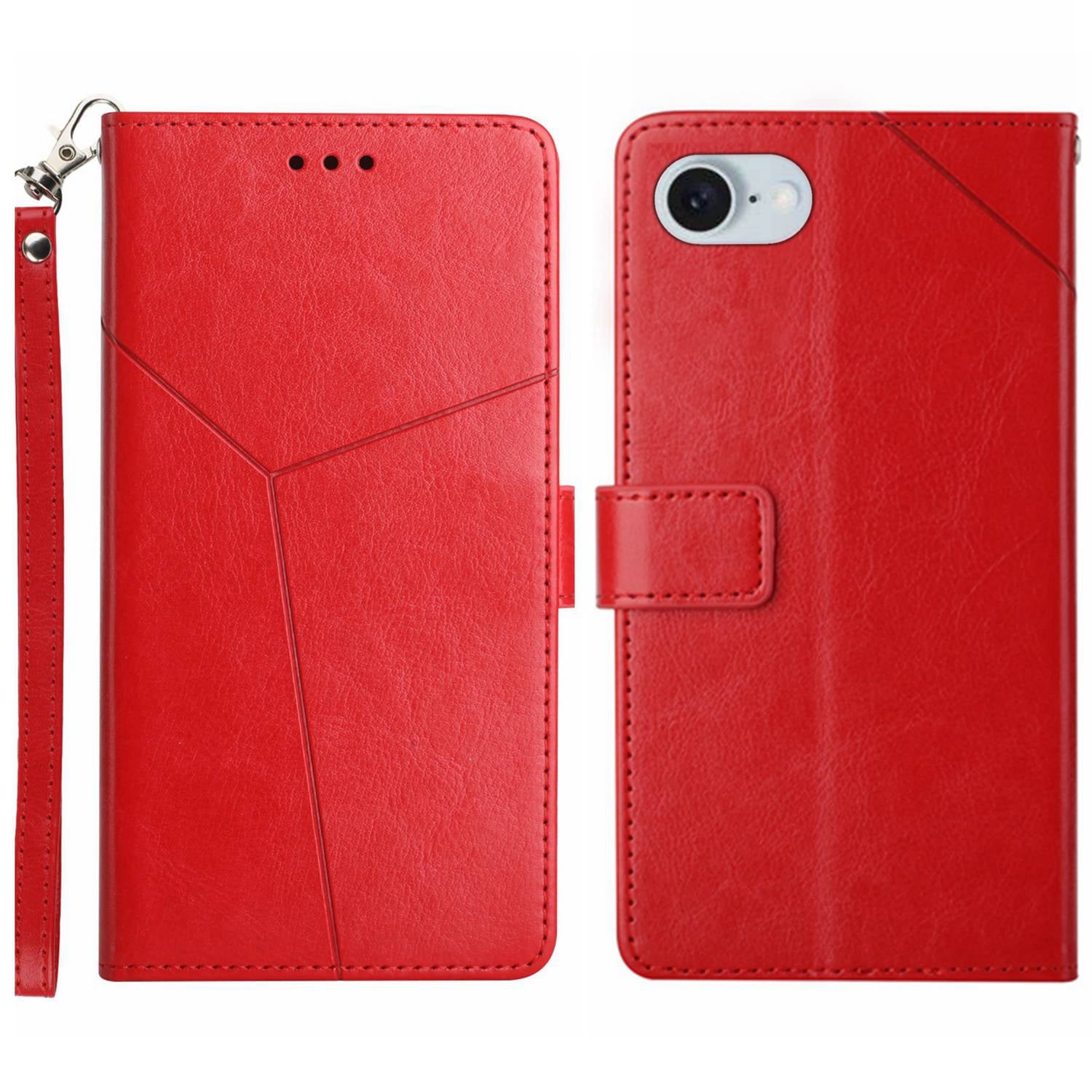 HT01 For iPhone SE (2024) Wallet Case Leather Flip Phone Cover Imprinted Y-shaped Lines
