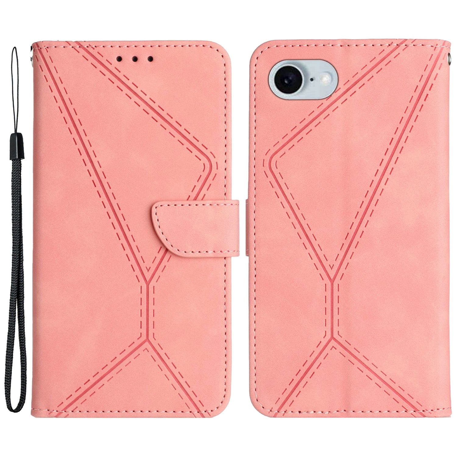 HT05 For iPhone SE (2024) Case Shockproof Lines Imprinted PU Leather Phone Cover