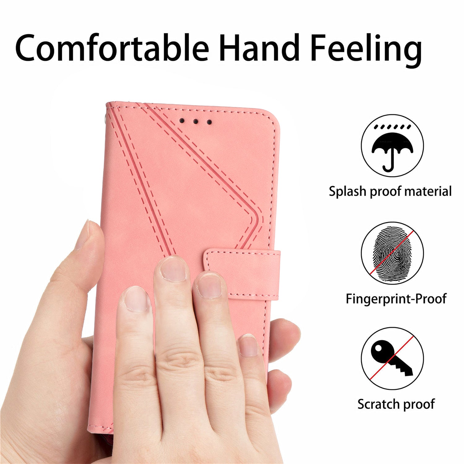 HT05 For iPhone SE (2024) Case Shockproof Lines Imprinted PU Leather Phone Cover