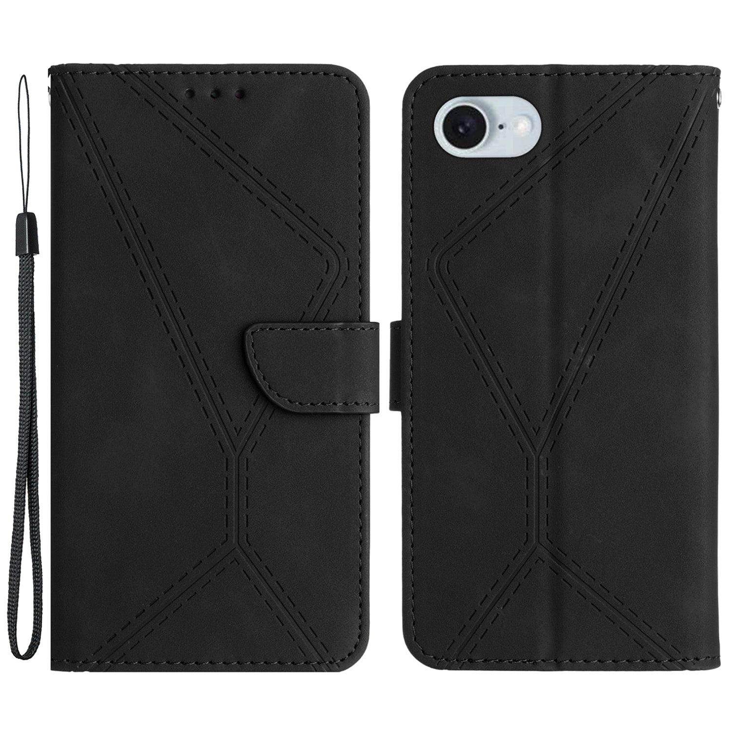 HT05 For iPhone SE (2024) Case Shockproof Lines Imprinted PU Leather Phone Cover