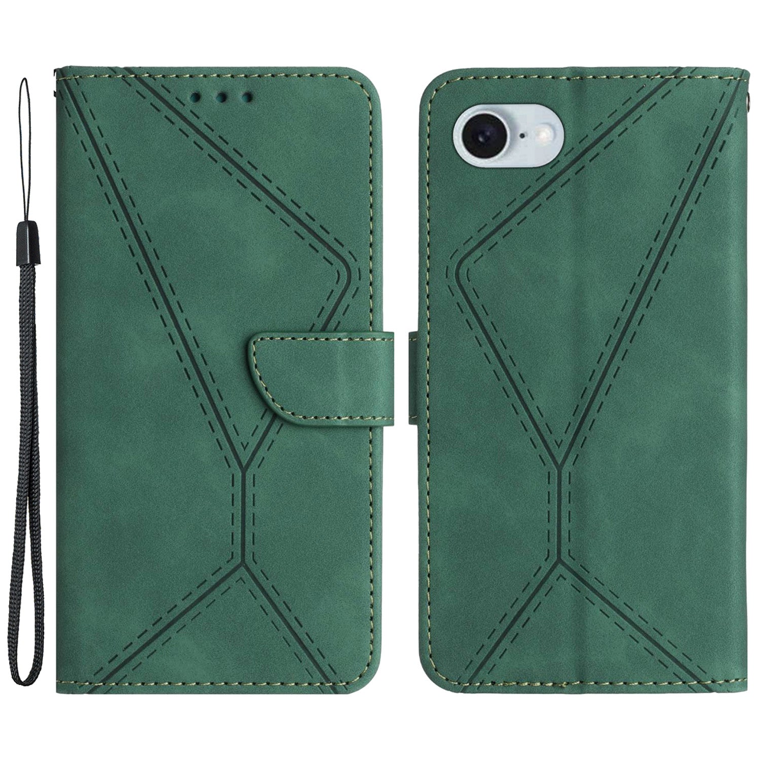 HT05 For iPhone SE (2024) Case Shockproof Lines Imprinted PU Leather Phone Cover