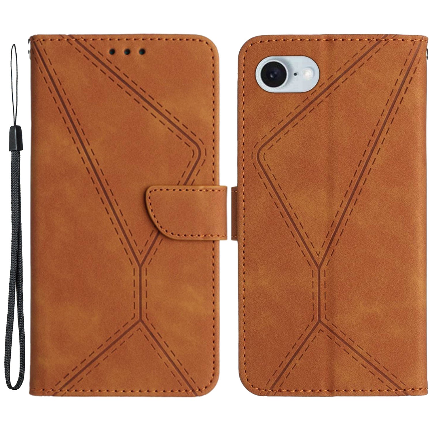 HT05 For iPhone SE (2024) Case Shockproof Lines Imprinted PU Leather Phone Cover