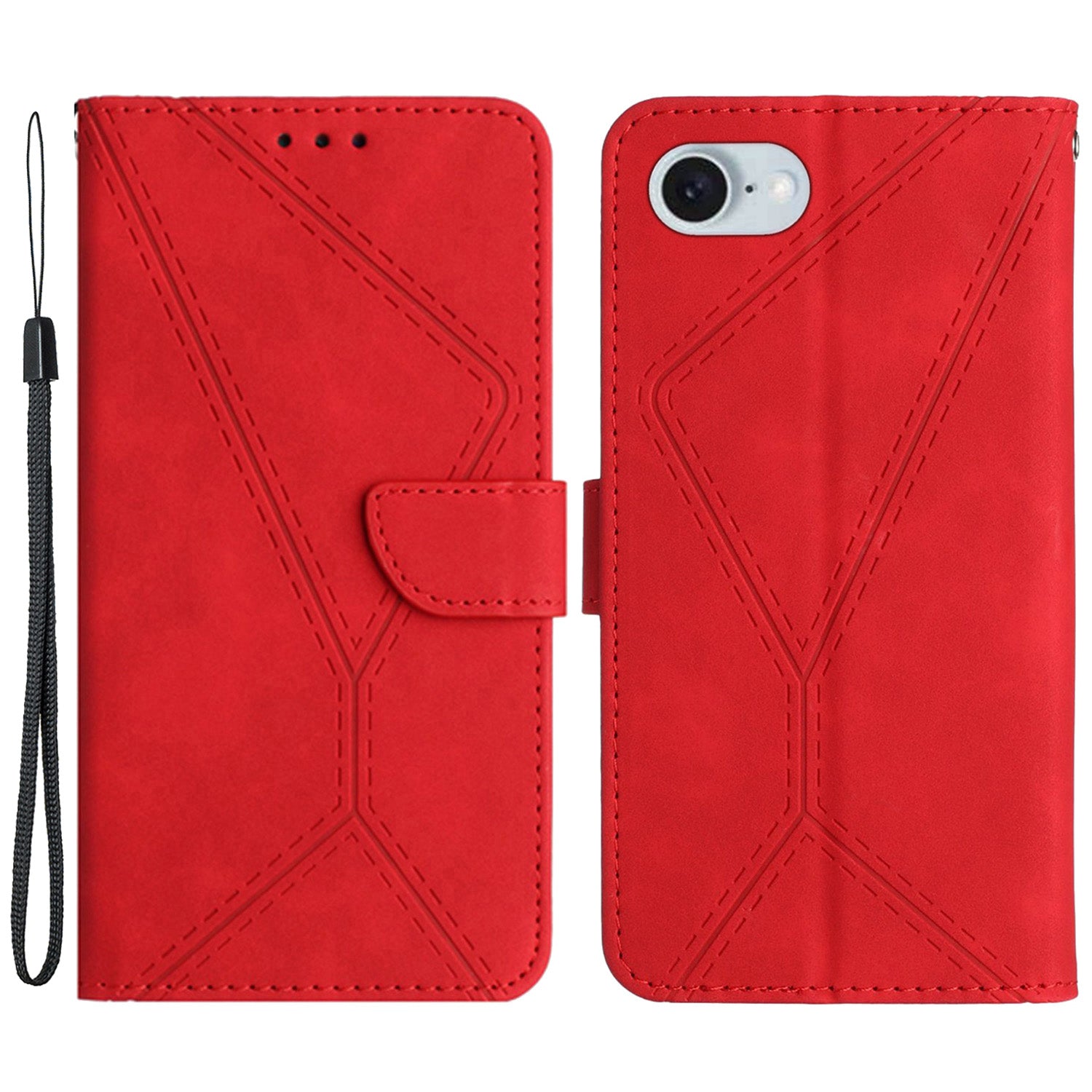 HT05 For iPhone SE (2024) Case Shockproof Lines Imprinted PU Leather Phone Cover
