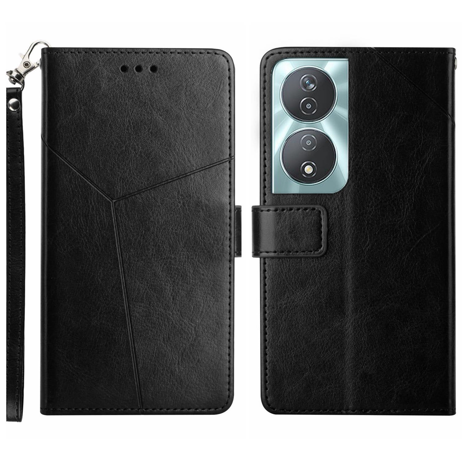 HT01 For Honor 90 Smart Flip Case Imprinted Y-shaped Lines Wallet Leather Phone Cover