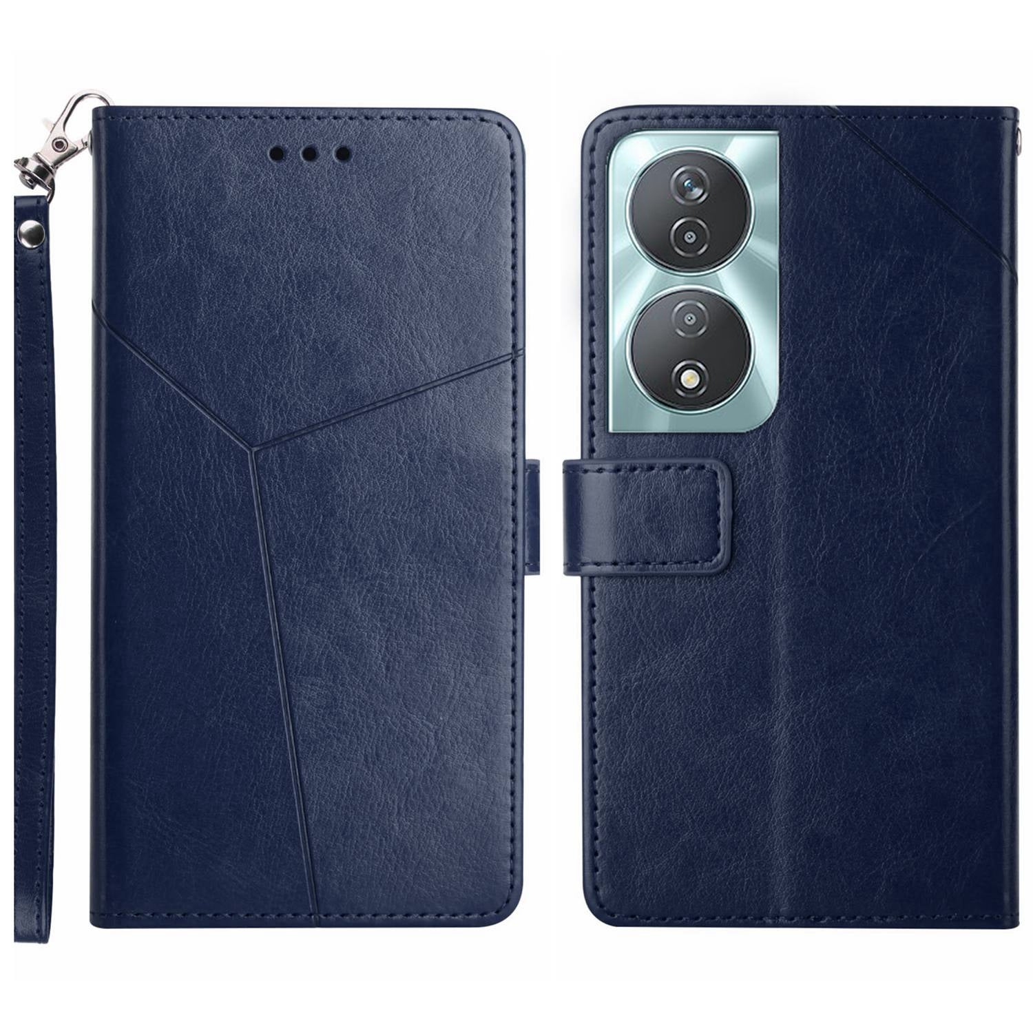 HT01 For Honor 90 Smart Flip Case Imprinted Y-shaped Lines Wallet Leather Phone Cover
