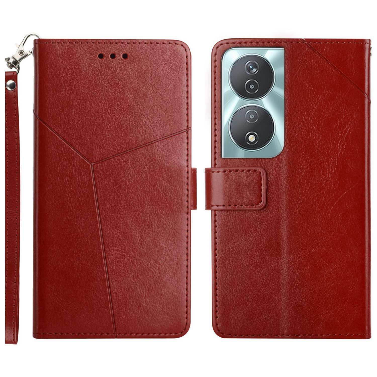 HT01 For Honor 90 Smart Flip Case Imprinted Y-shaped Lines Wallet Leather Phone Cover