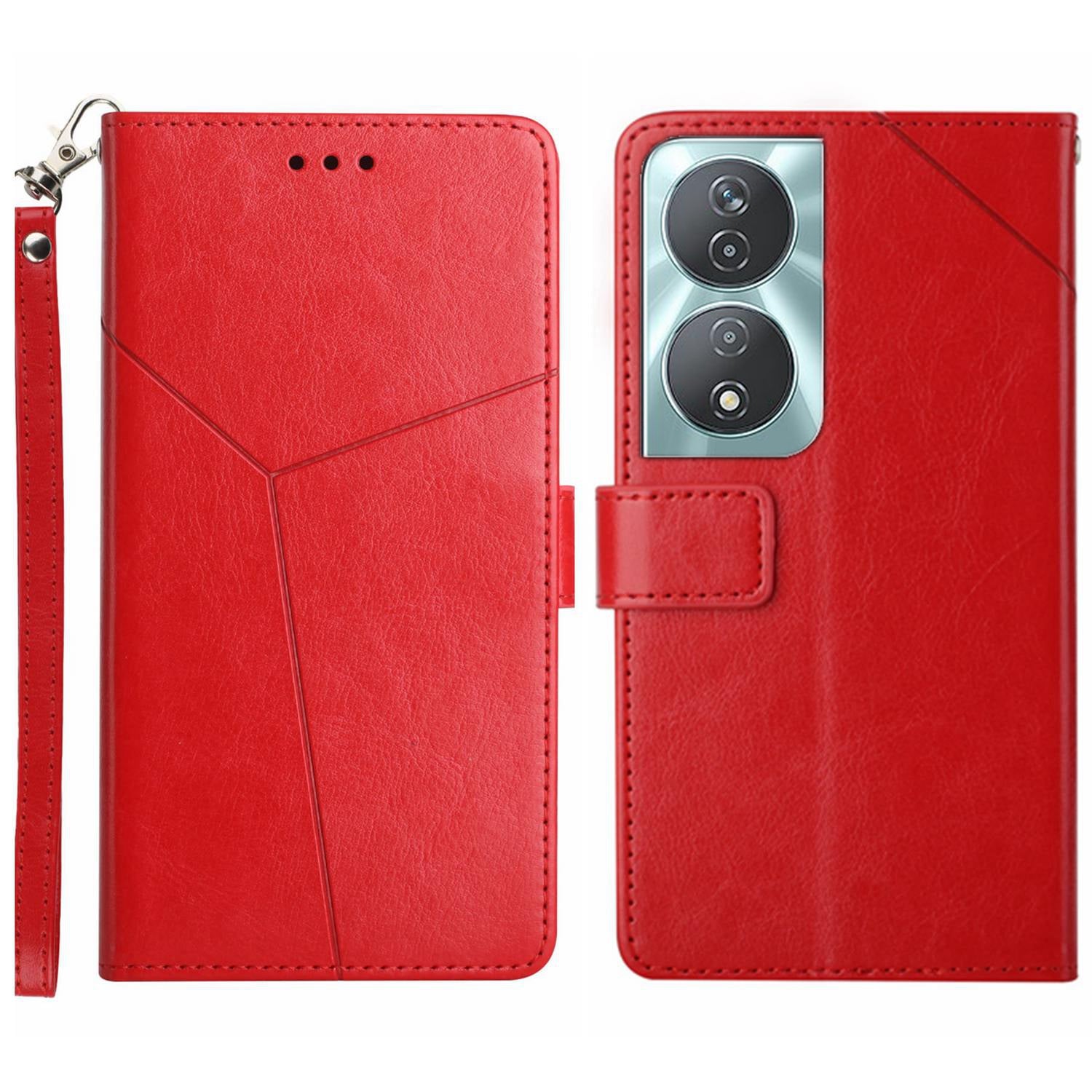 HT01 For Honor 90 Smart Flip Case Imprinted Y-shaped Lines Wallet Leather Phone Cover