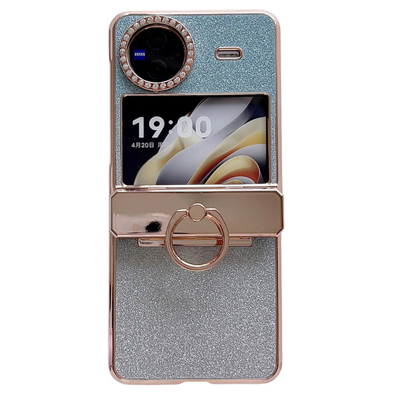 For vivo X Flip Phone Case Hinge Protection Ring Kickstand Rhinestone Hard PC Cover