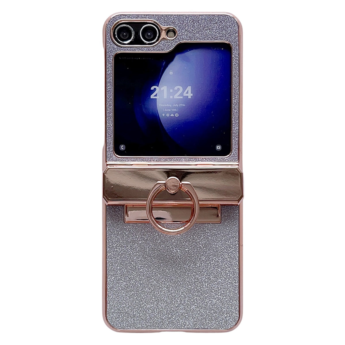 For Samsung Galaxy Z Flip5 5G / Z Flip6 5G Glitter Design Hard PC Phone Cover with Ring Kickstand