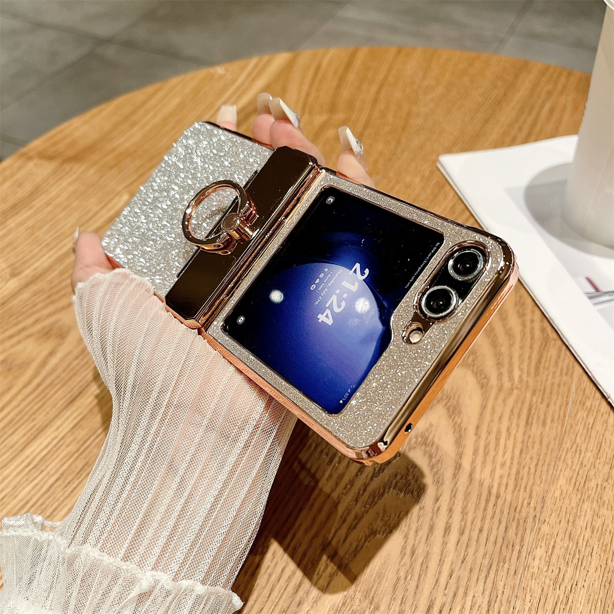 For Samsung Galaxy Z Flip5 5G / Z Flip6 5G Glitter Design Hard PC Phone Cover with Ring Kickstand