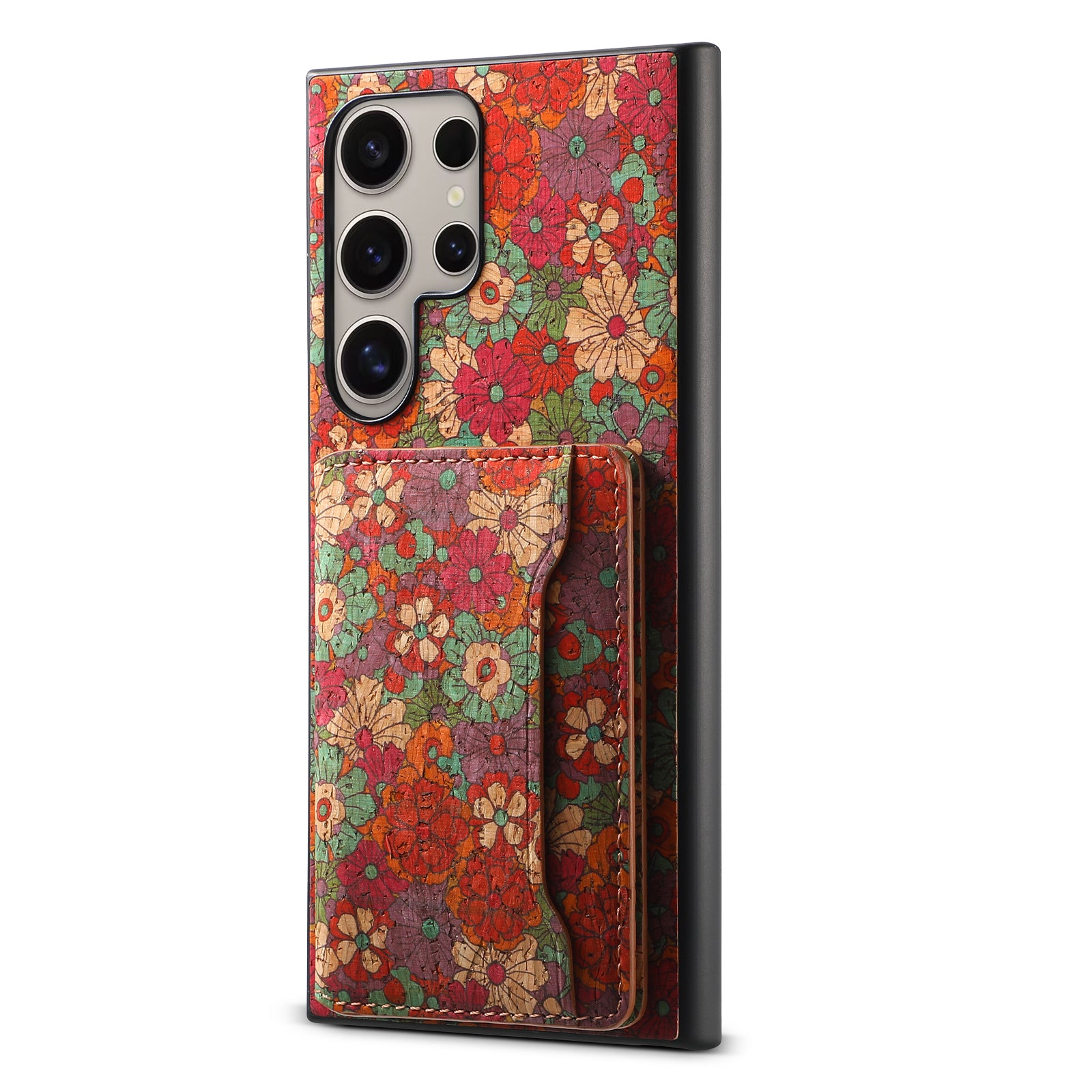 For Samsung Galaxy S24 Ultra Case Card Holder PU+TPU+PC Phone Shell with Floral Pattern